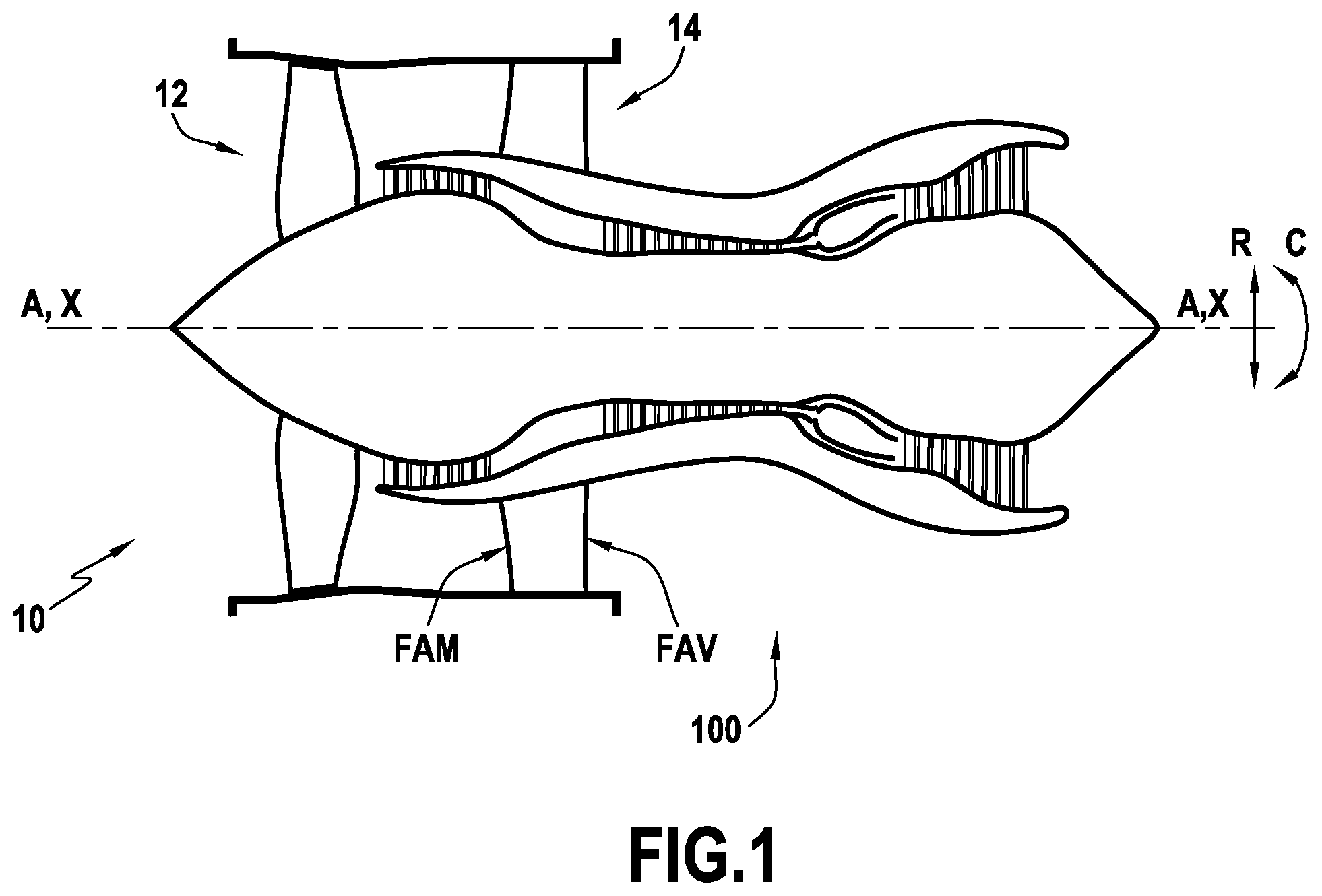 Patent US12305593 Figure 1 – Fan module impeller, and jet turbine engine equipped with such an impeller