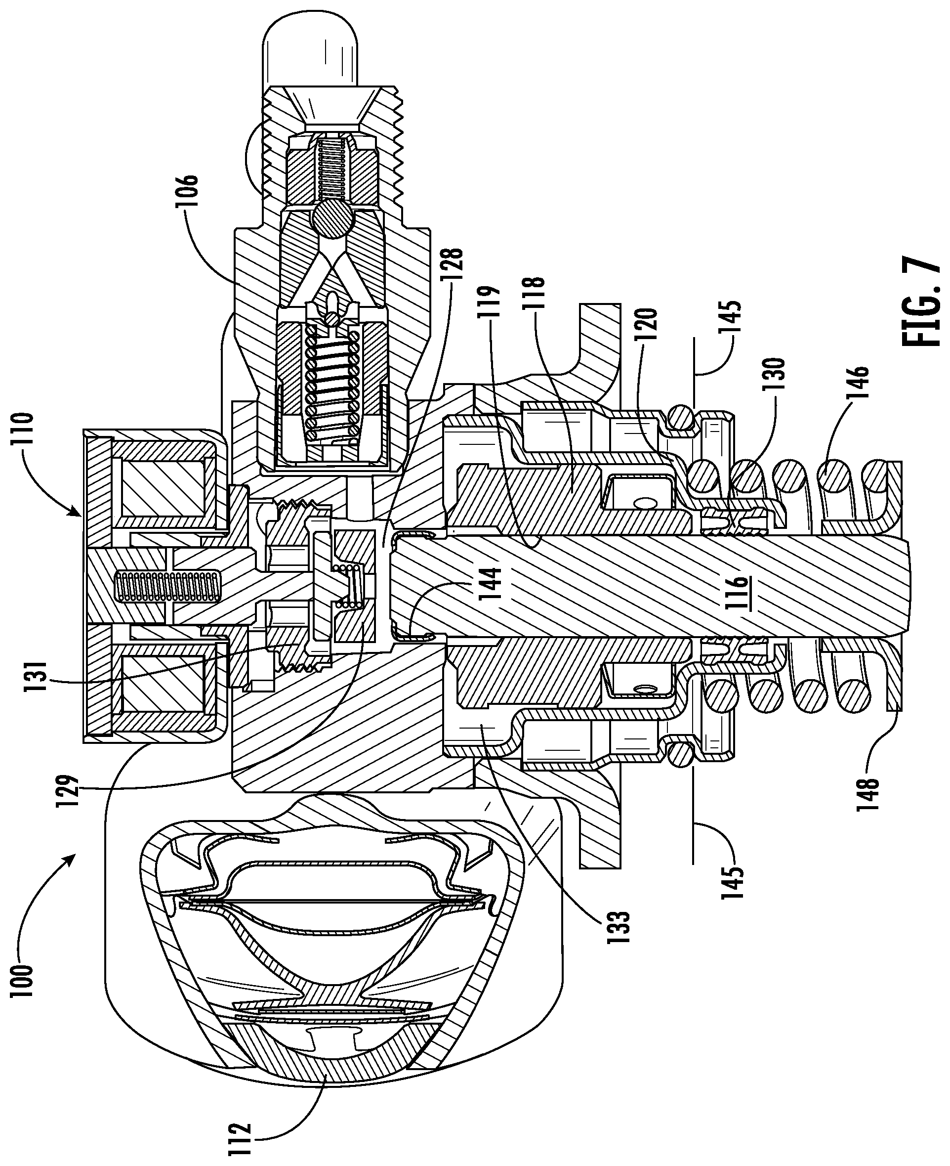 Patent US12305598 Figure 7 – High-pressure GDI pump with low-pressure bypass