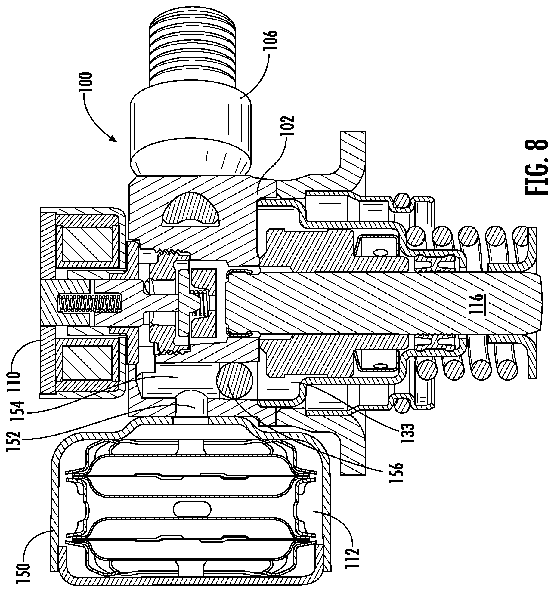 Patent US12305598 Figure 8 – High-pressure GDI pump with low-pressure bypass