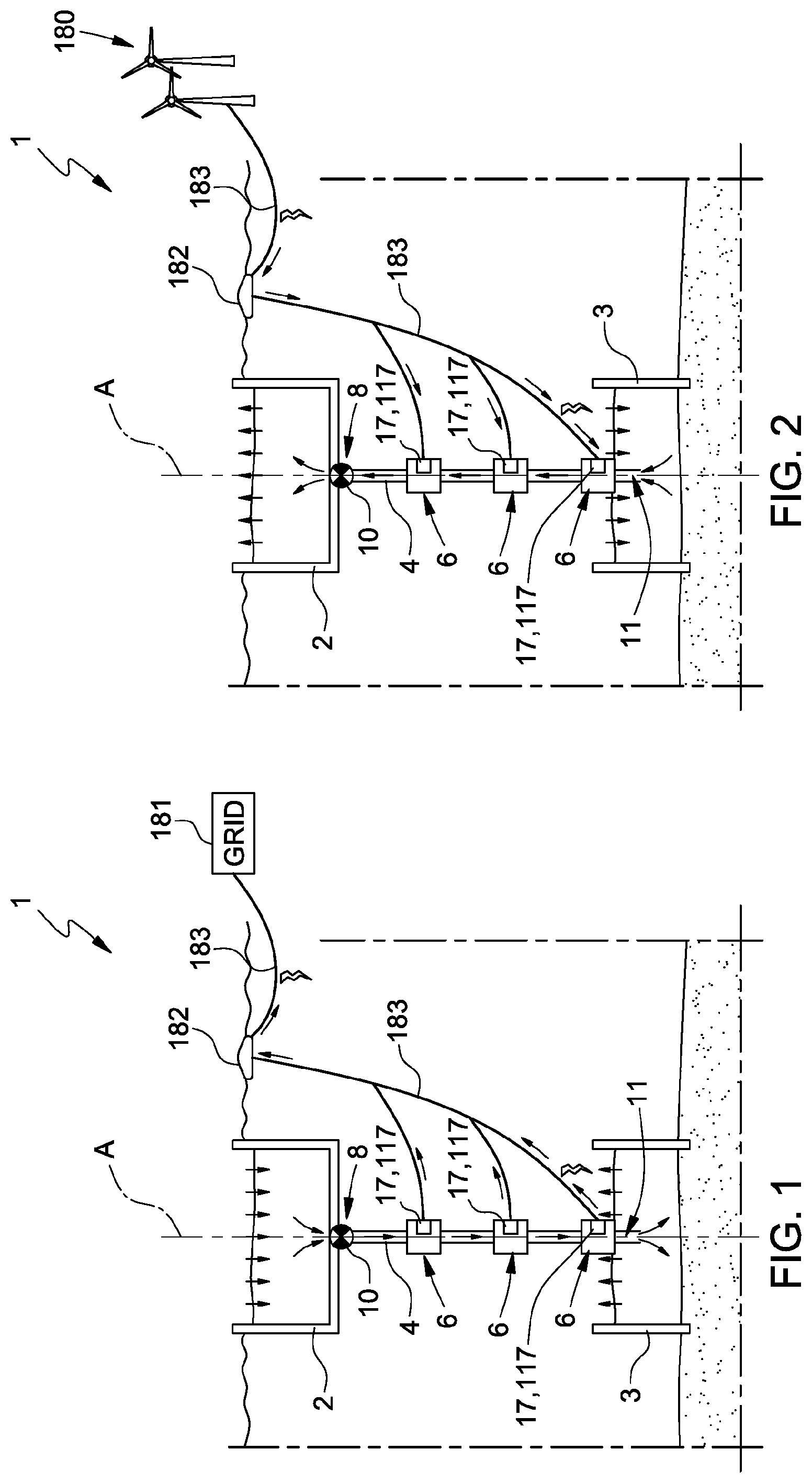 Patent US12305604 Figure 1 – Hydroelectric unit, submersible hydraulic assembly comprising said hydroelectric unit and energy storage plant comprising said hydroelectric unit