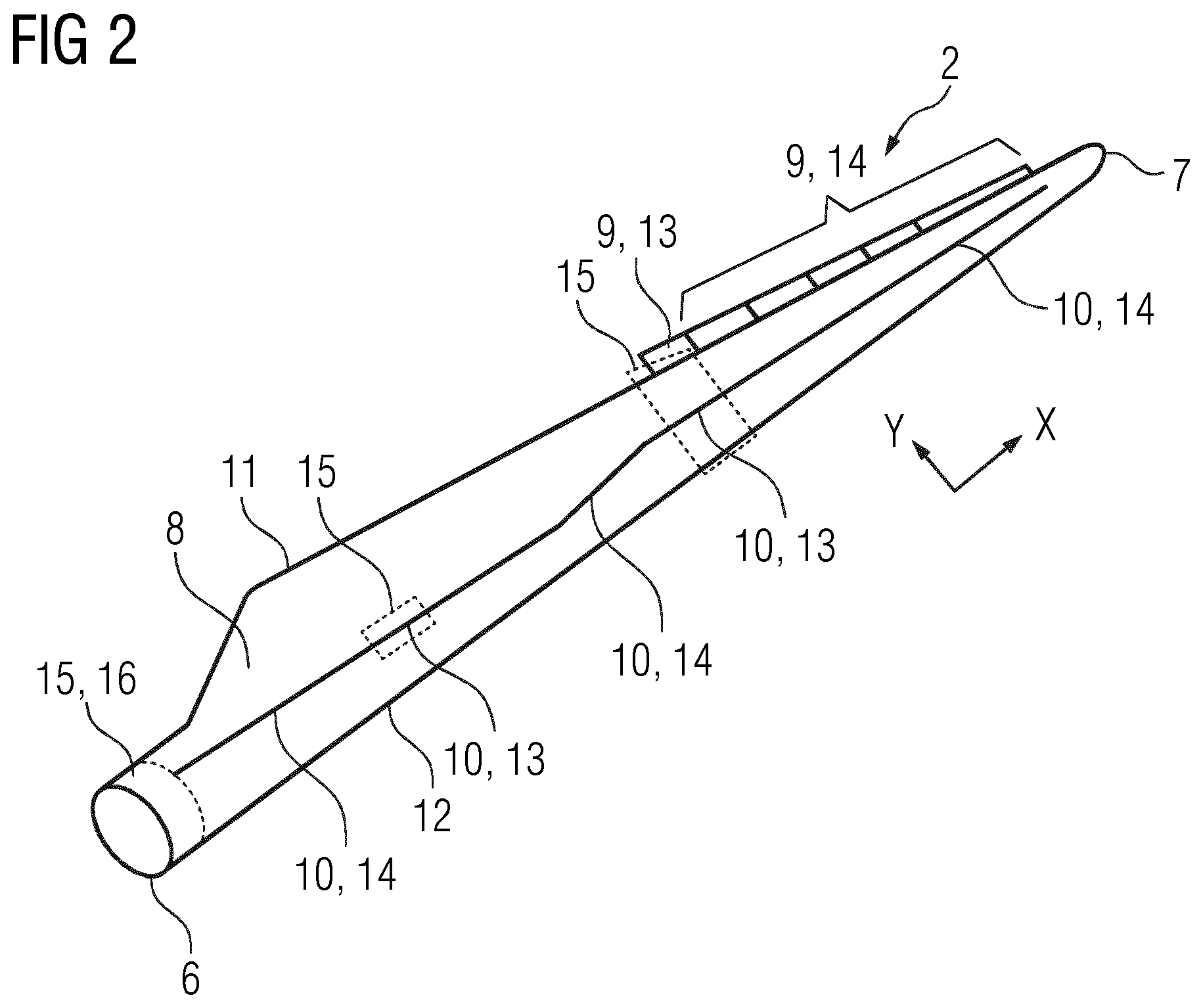 Patent US12305612 Figure 2 – Wind turbine blade and wind turbine with a plurality of add-on elements