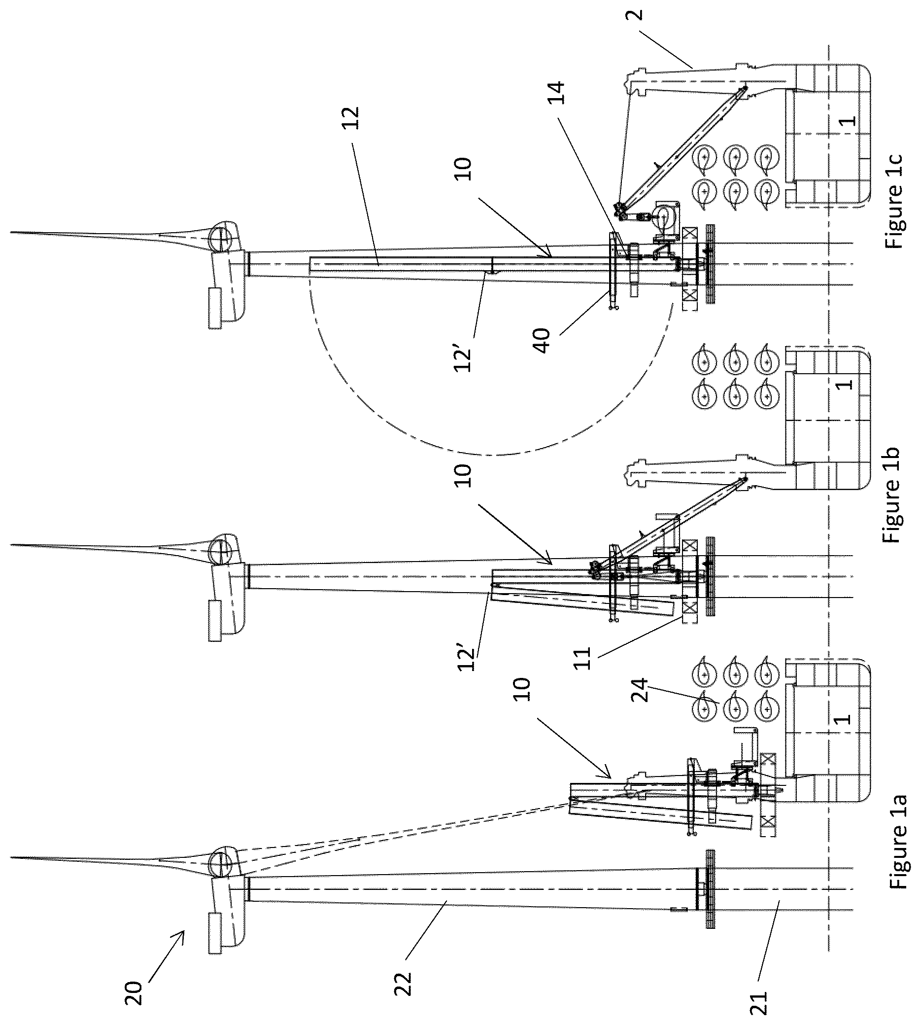 Patent US12305613 — Method and blade installation device for installing a blade of an offshore wind turbine — Figure 1