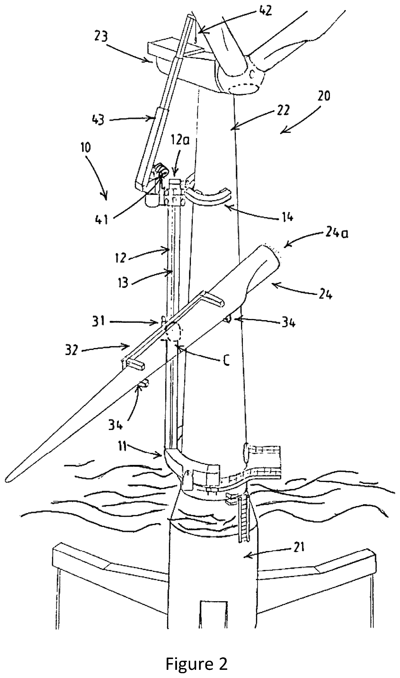Patent US12305613 Figure 2 – Method and blade installation device for installing a blade of an offshore wind turbine
