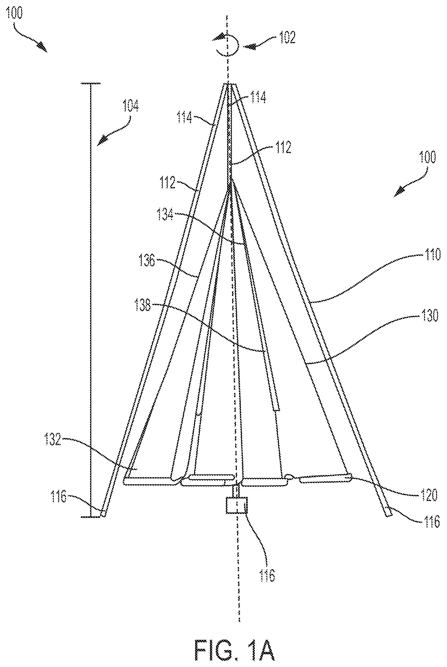 Patent US12305615 Figure 1 – Mastless wind turbine with stationary sails for improved power generation