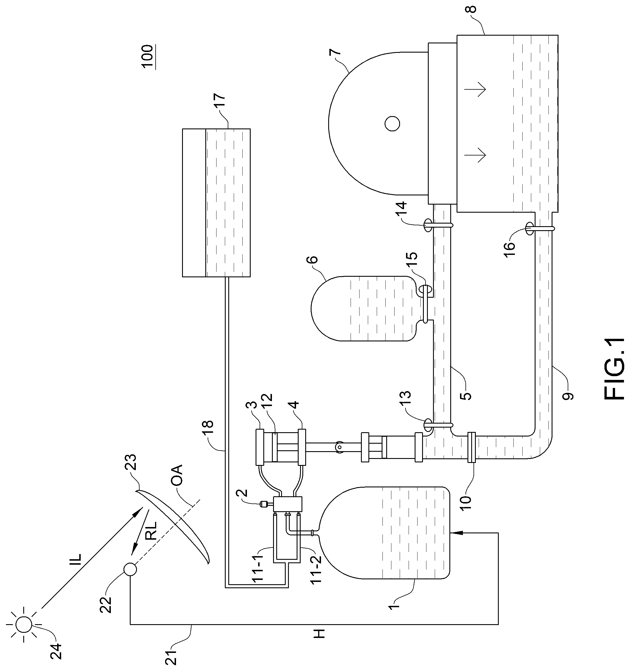 Patent US12305622 Figure 1 – Concentrated solar power storage system and method