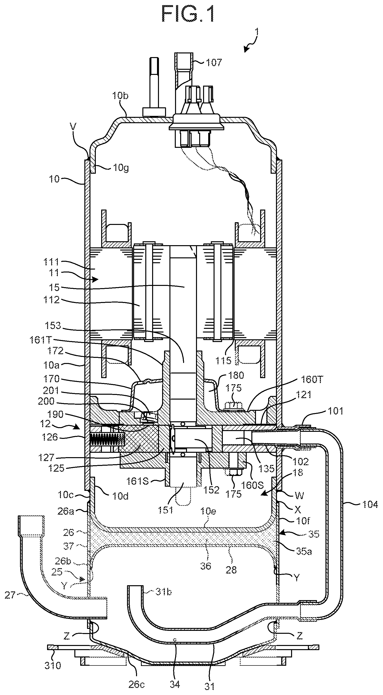 Patent US12305647 Figure 1 – Hermetic type compressor