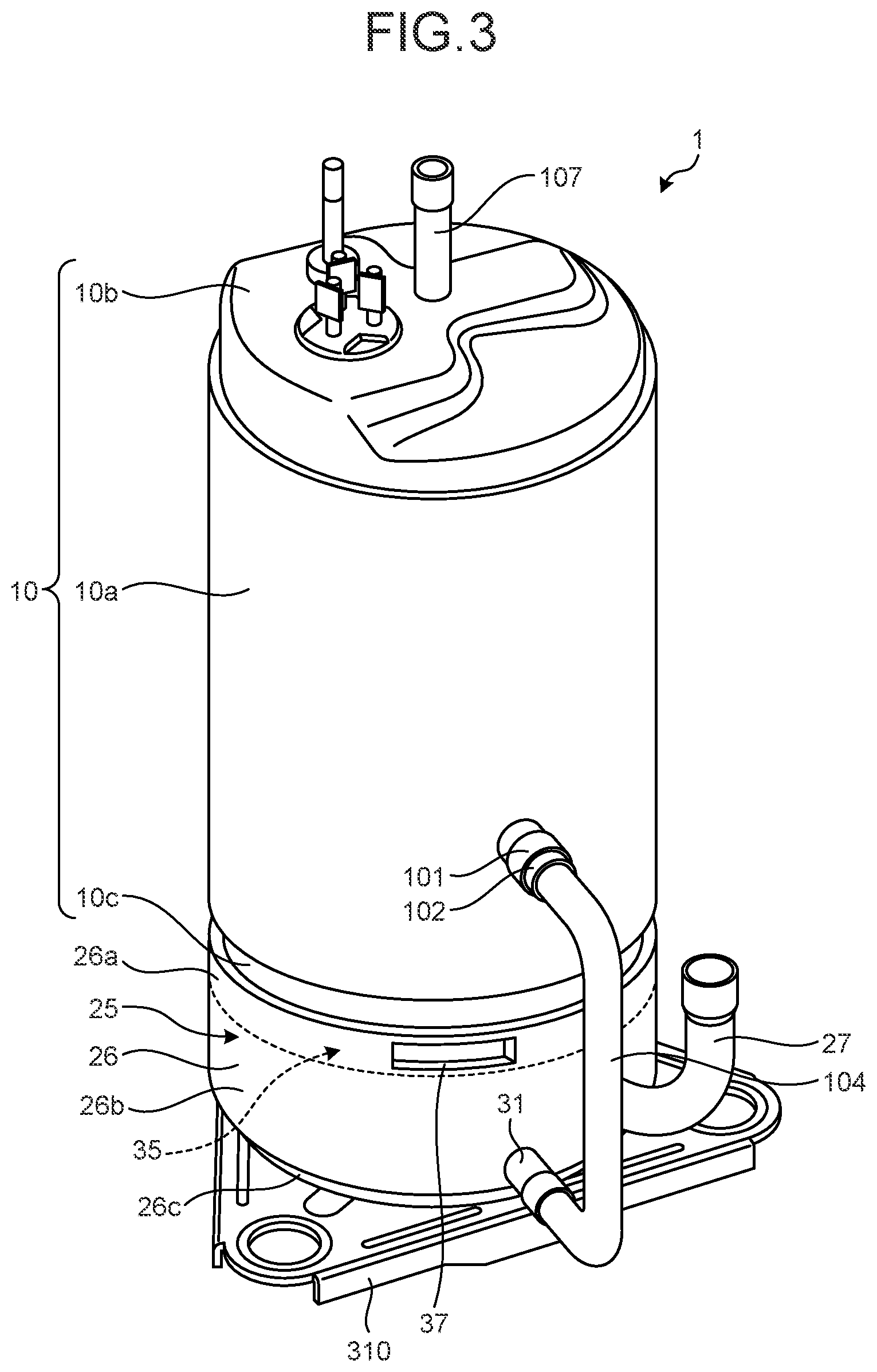 Patent US12305647 Figure 3 – Hermetic type compressor
