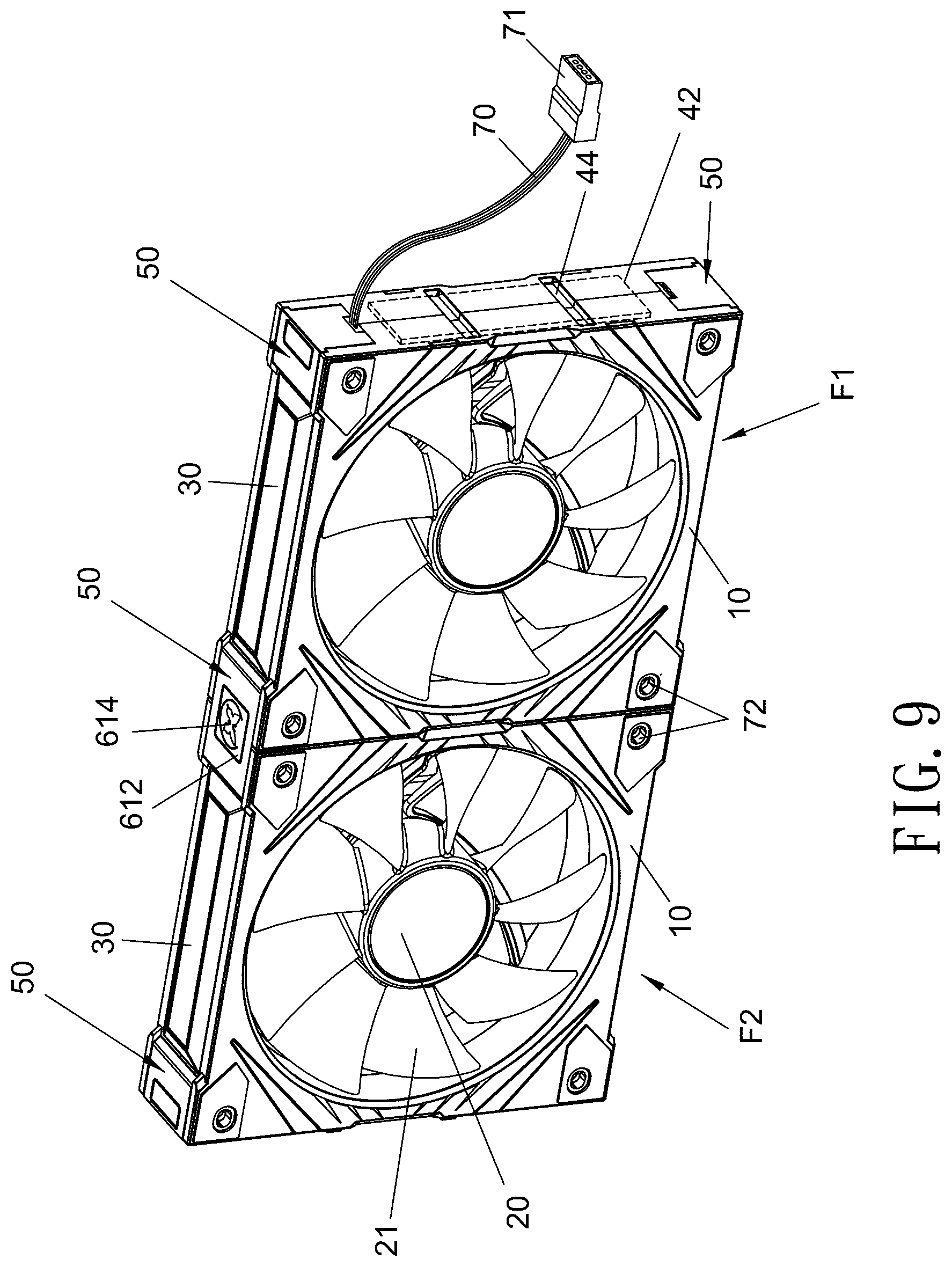 Patent US12305655 Figure 9 – Parallel-connected lighting fan