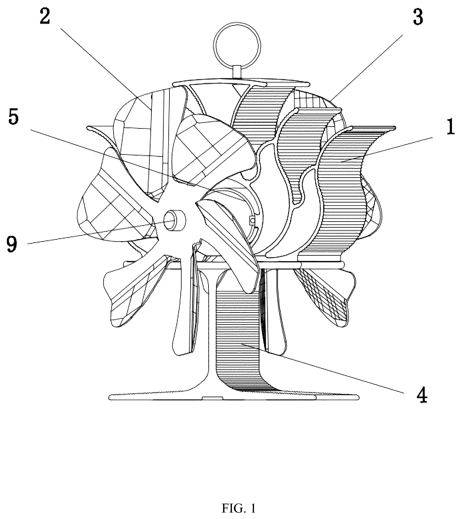 Patent US12305657 Figure 1 – Bidirectional blowing fireplace fan