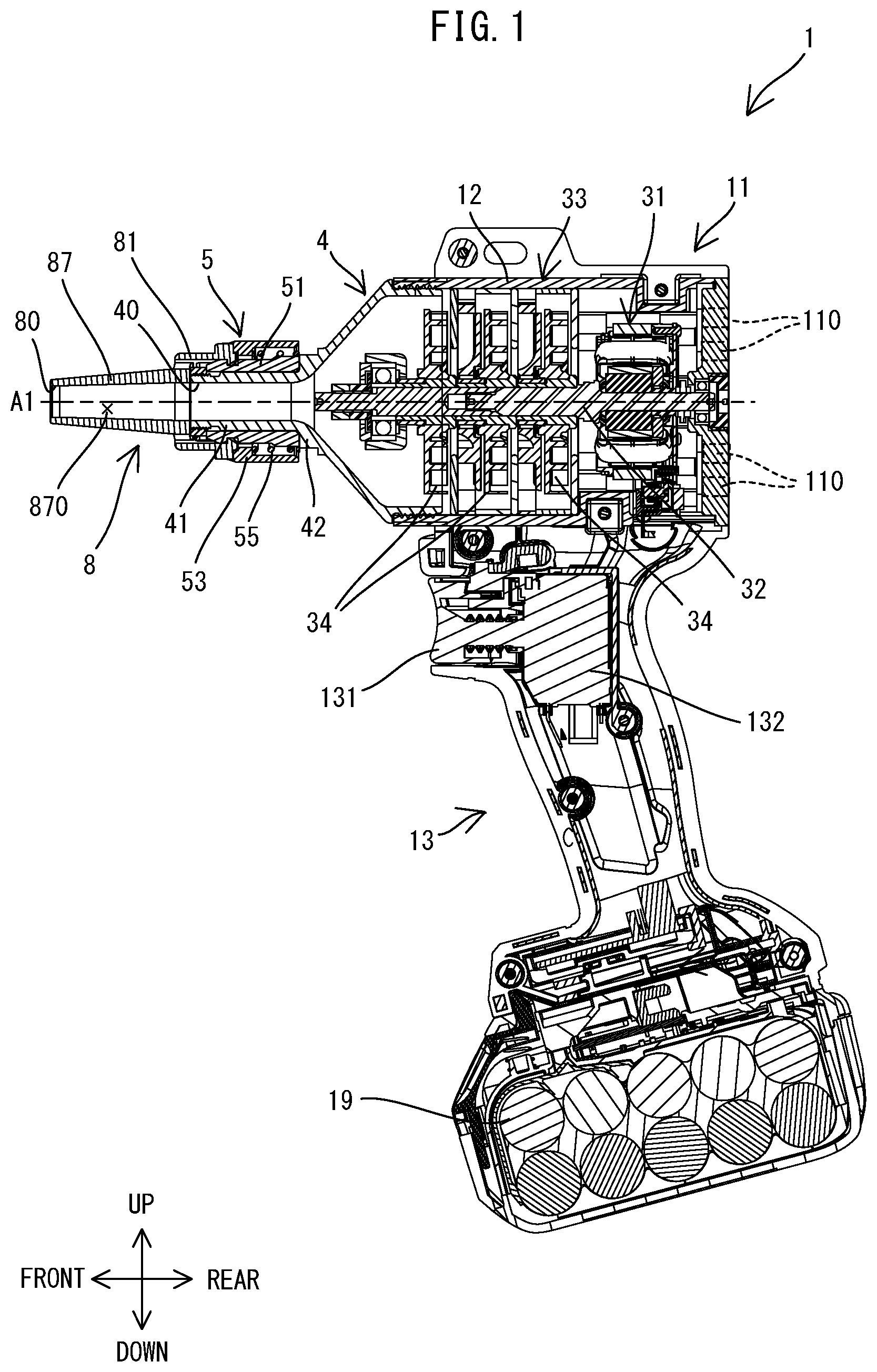 Patent US12305683 — Connecting structure between power tool and attachment — Figure 1