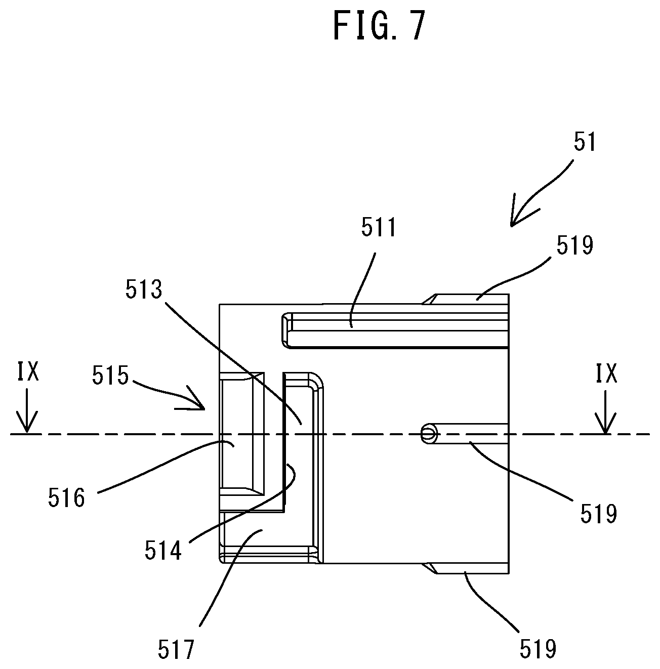 Patent US12305683 Figure 7 – Connecting structure between power tool and attachment