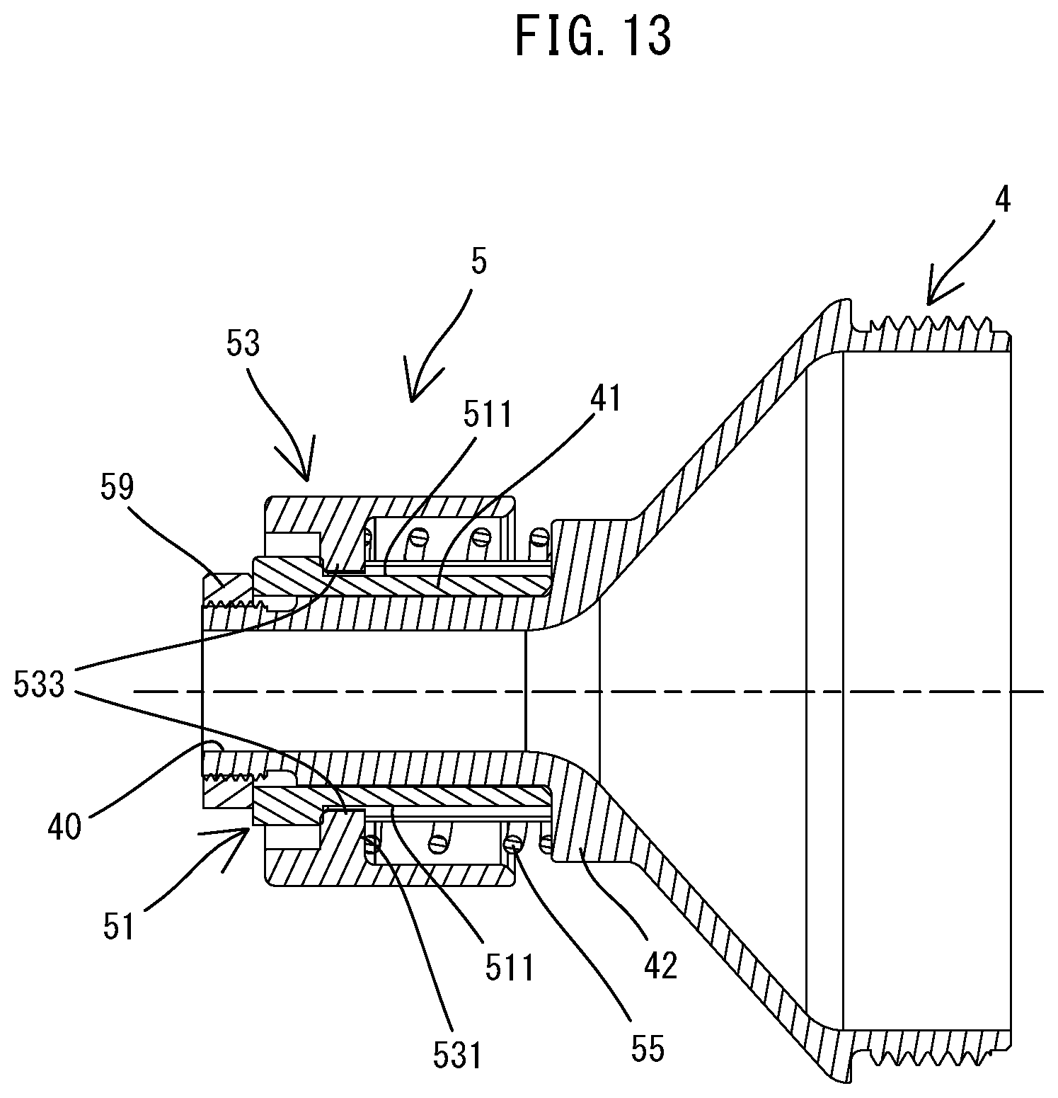 Patent US12305683 Figure 13 – Connecting structure between power tool and attachment