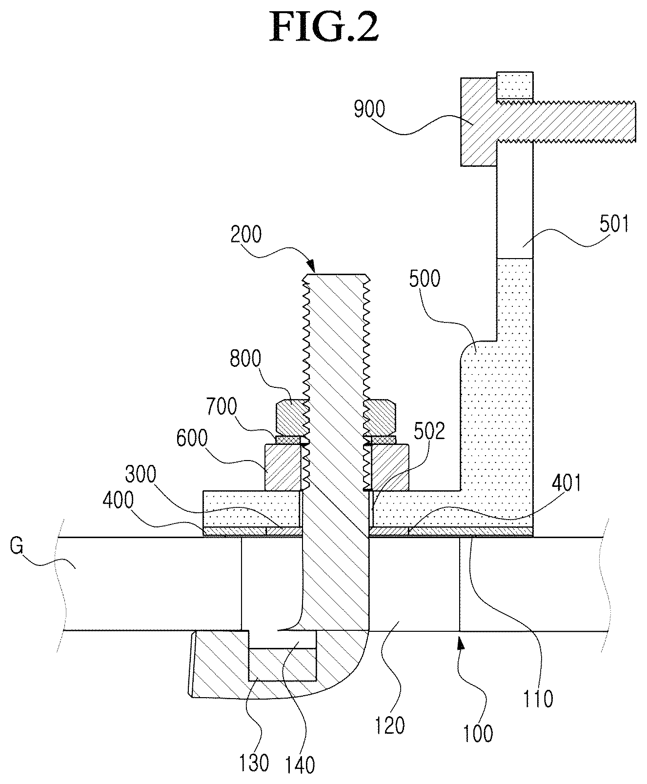 Patent US12305687 Figure 2 – L-shaped bolt fastening structure using hole guard