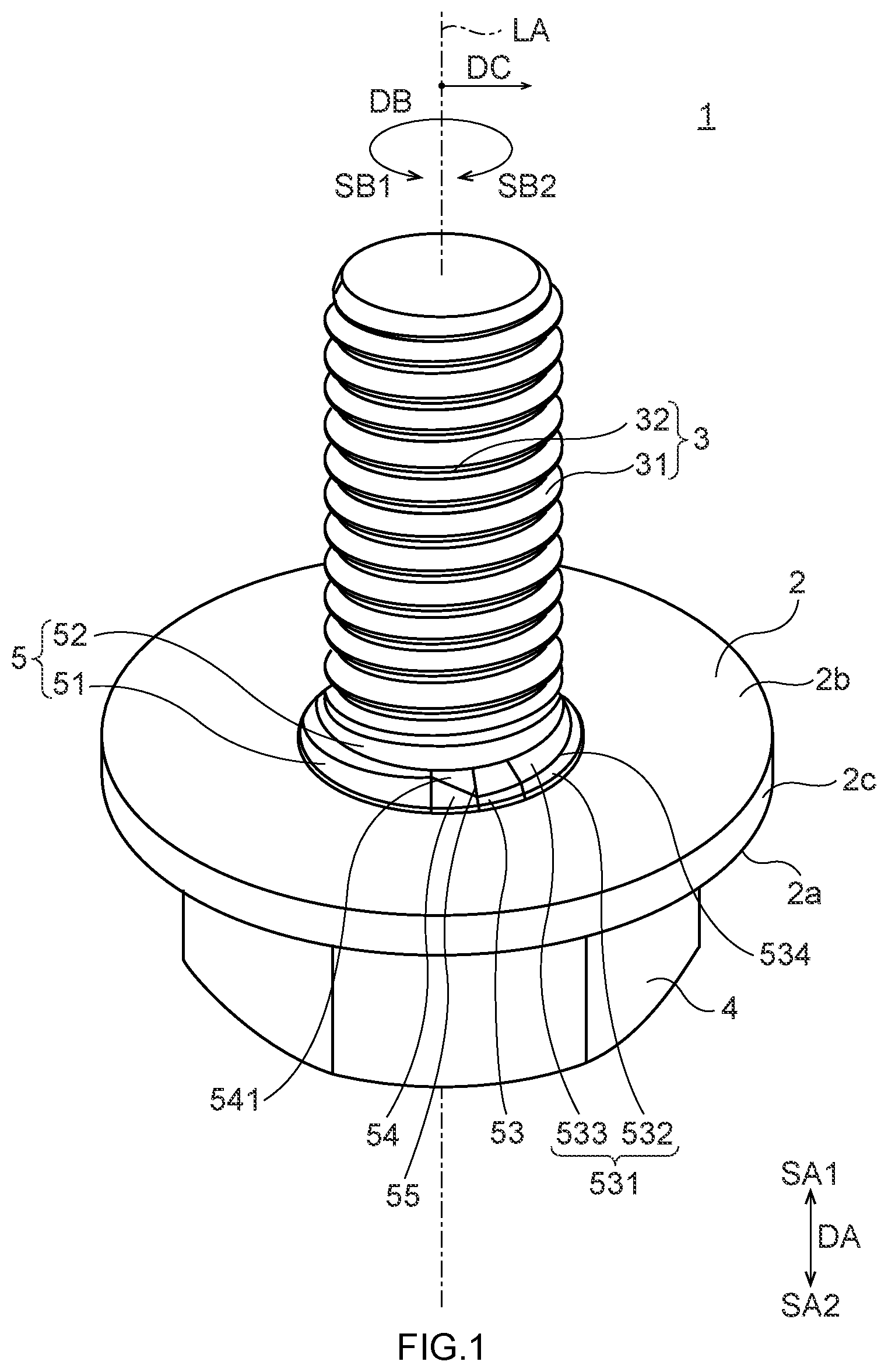 Patent US12305688 — Bolt for centering components relative to each other — Figure 1