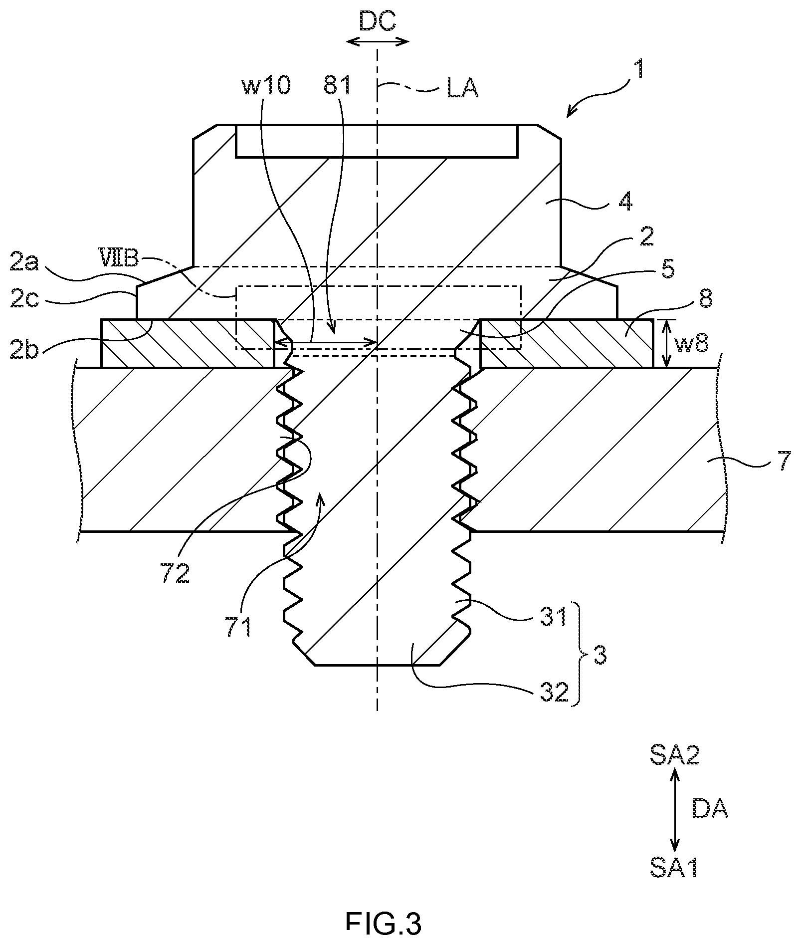 Patent US12305688 Figure 3 – Bolt for centering components relative to each other