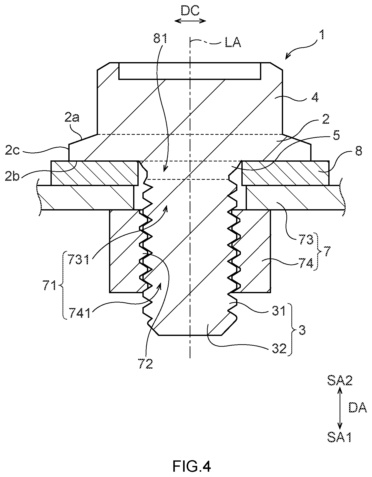 Patent US12305688 Figure 4 – Bolt for centering components relative to each other