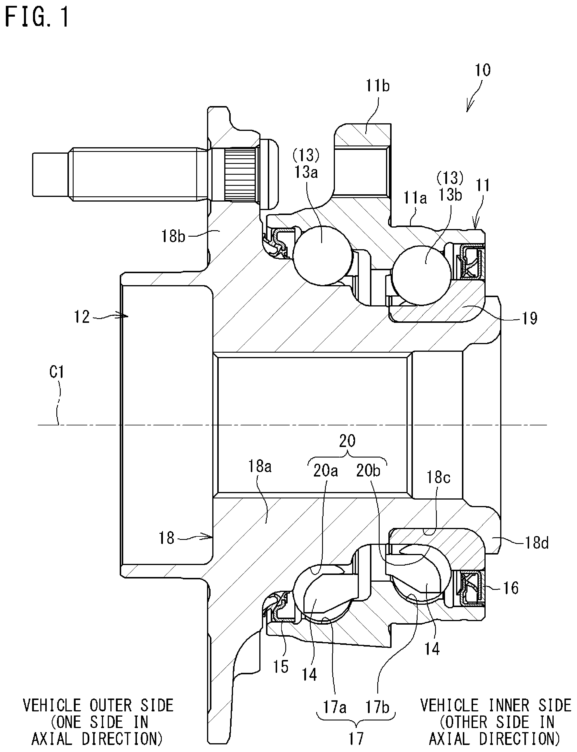 Patent US12305702 Figure 1 – Wheel bearing device