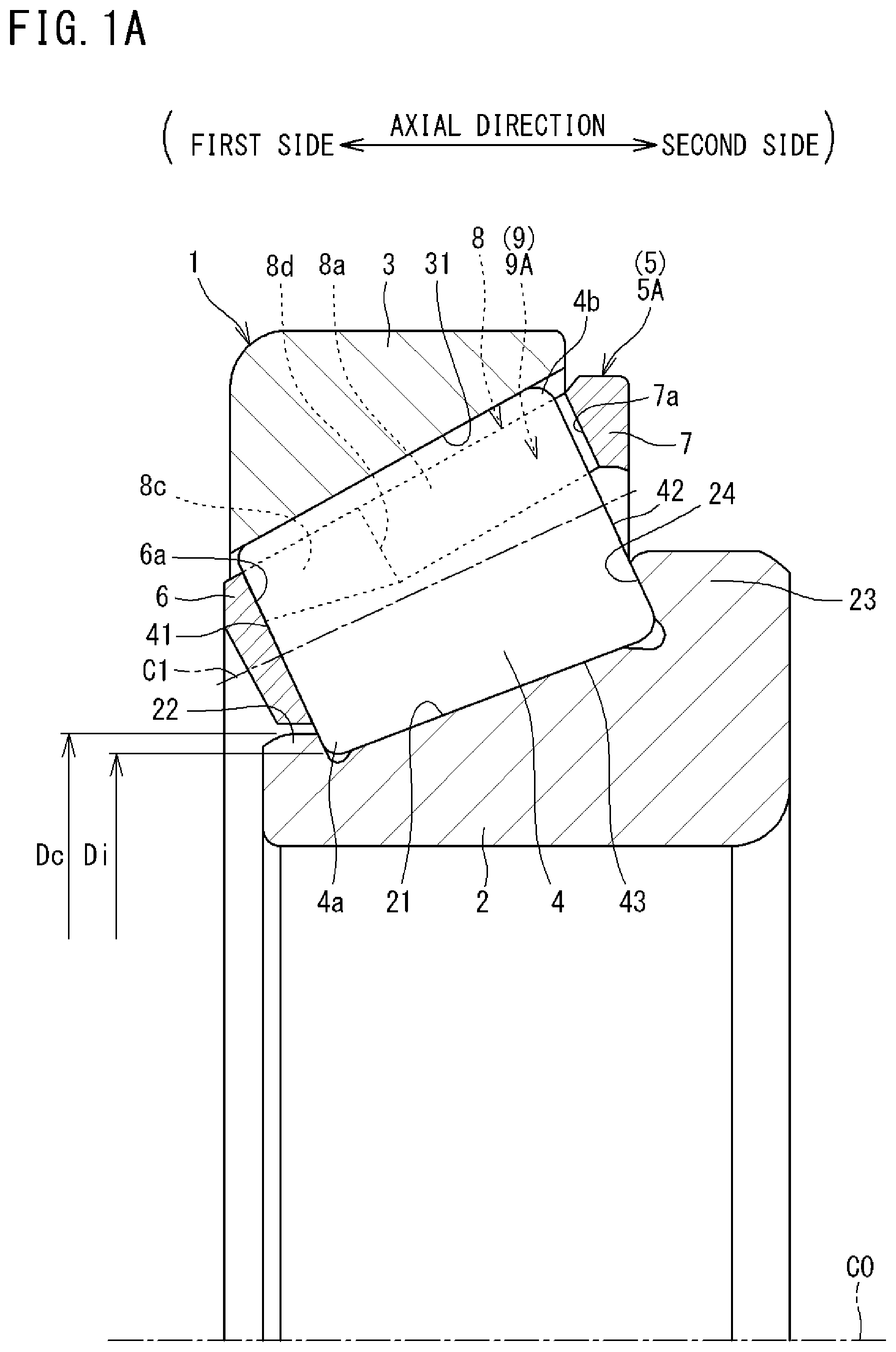 Patent US12305703 Figure 1 – Tapered roller bearing and cage