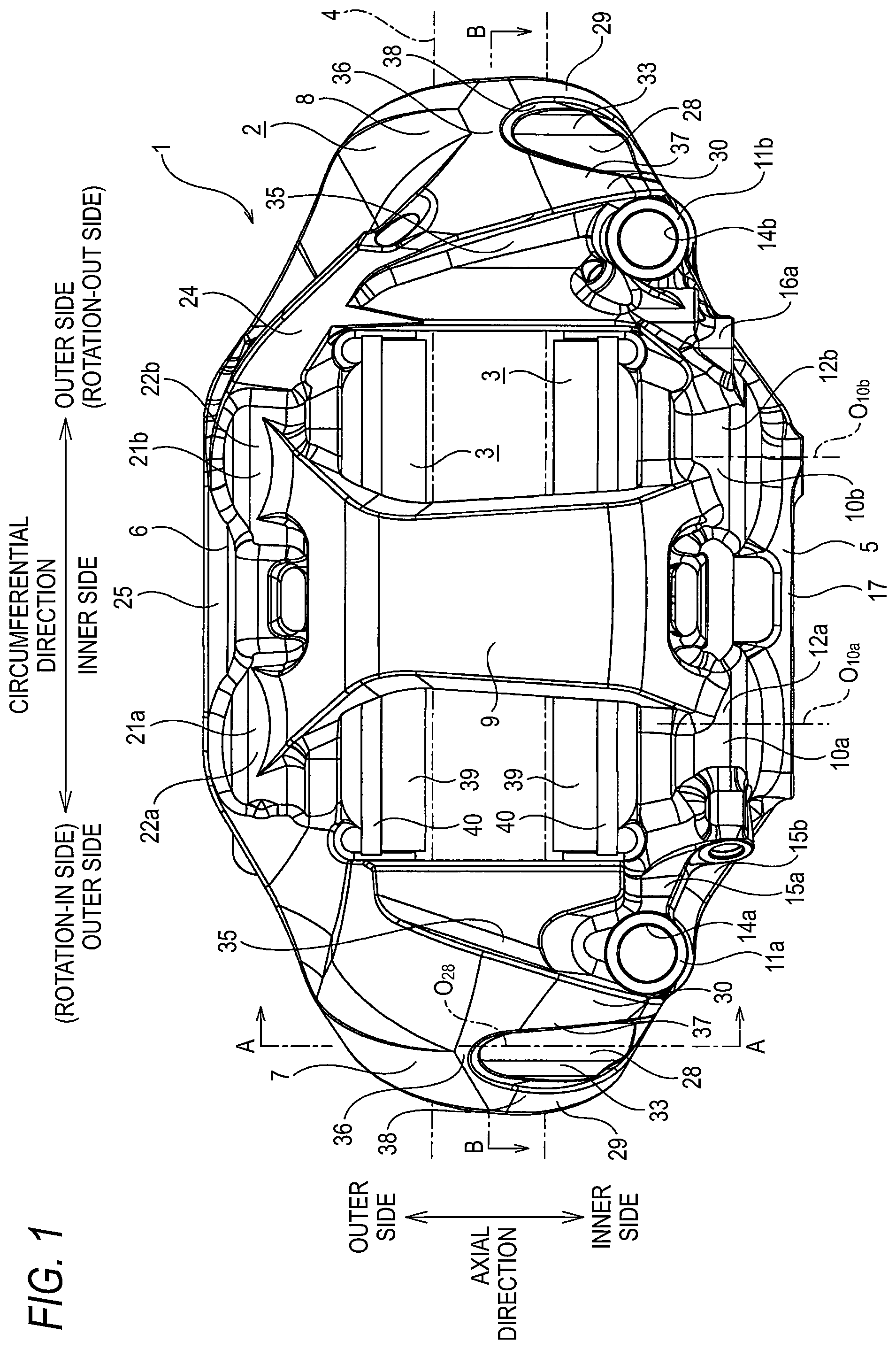 Patent US12305723 Figure 1 – Caliper for opposed piston type disc brake