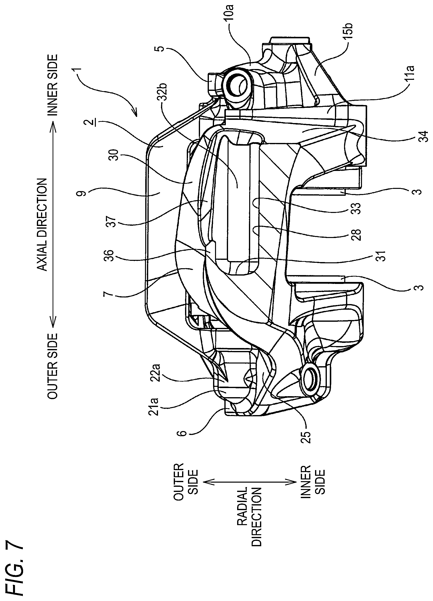 Patent US12305723 Figure 7 – Caliper for opposed piston type disc brake