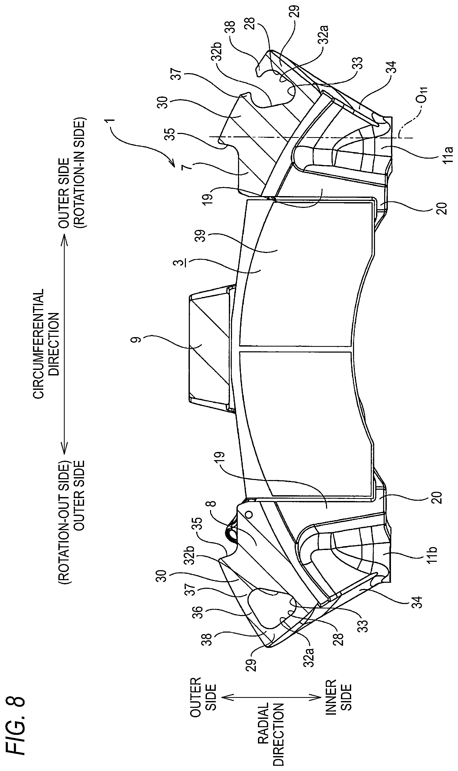 Patent US12305723 Figure 8 – Caliper for opposed piston type disc brake