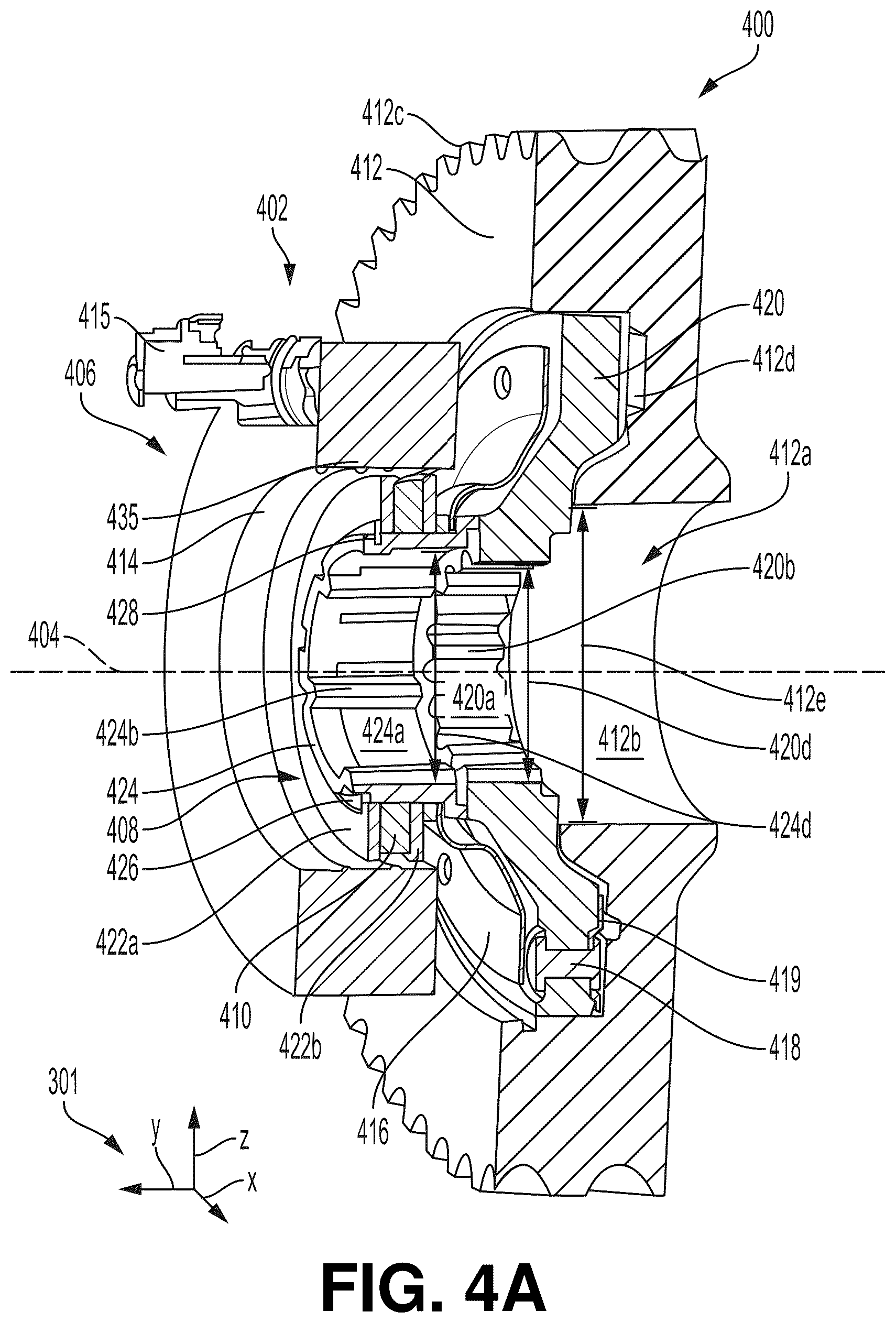 Patent US12305748 Figure 4 – Two speed automatic transmission with a friction and dynamically controllable one way clutch for power shifting in an electric vehicle
