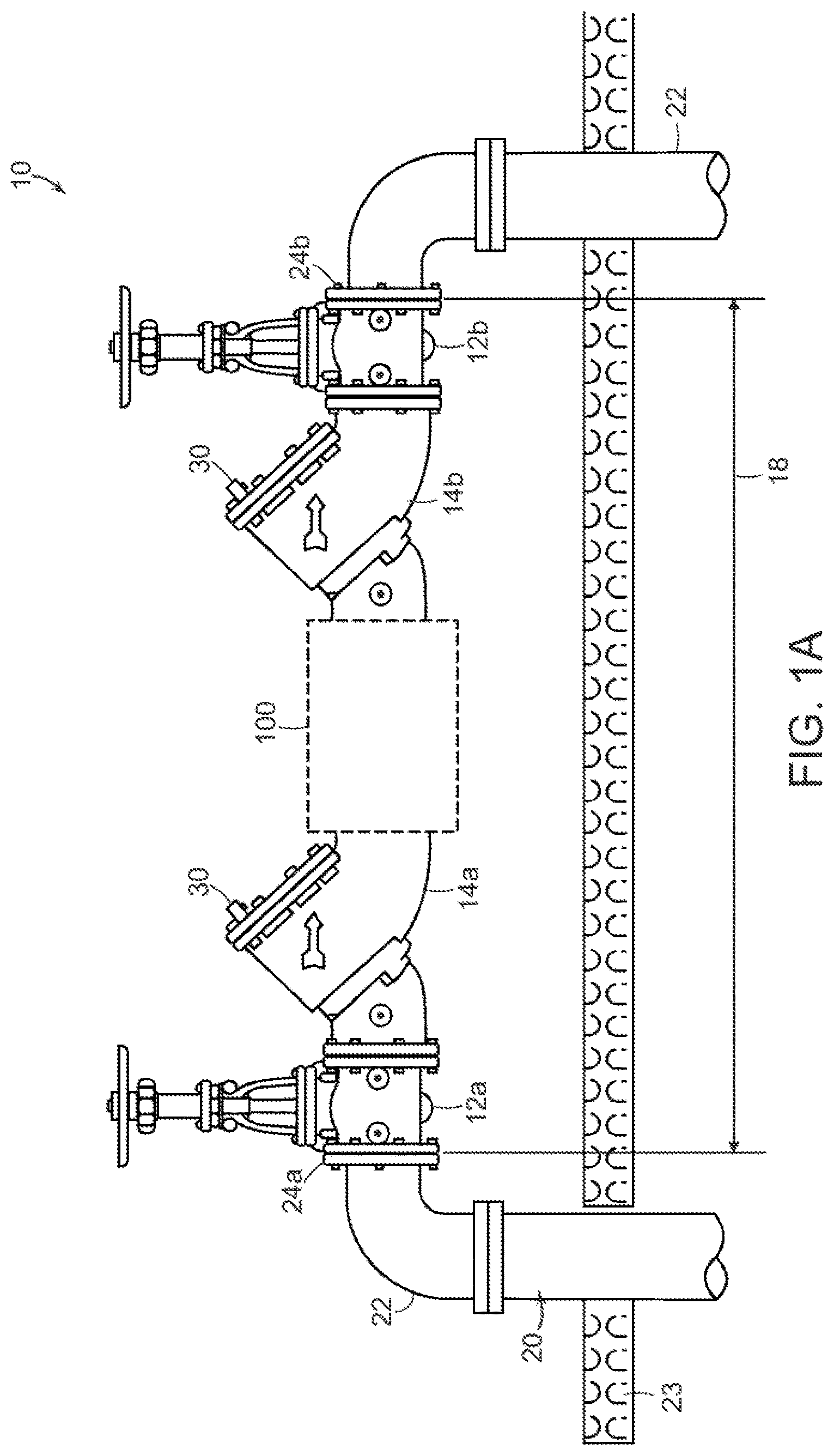 Patent US12305782 Figure 1 – Backflow prevention assembly having a variable lay-length and orientation