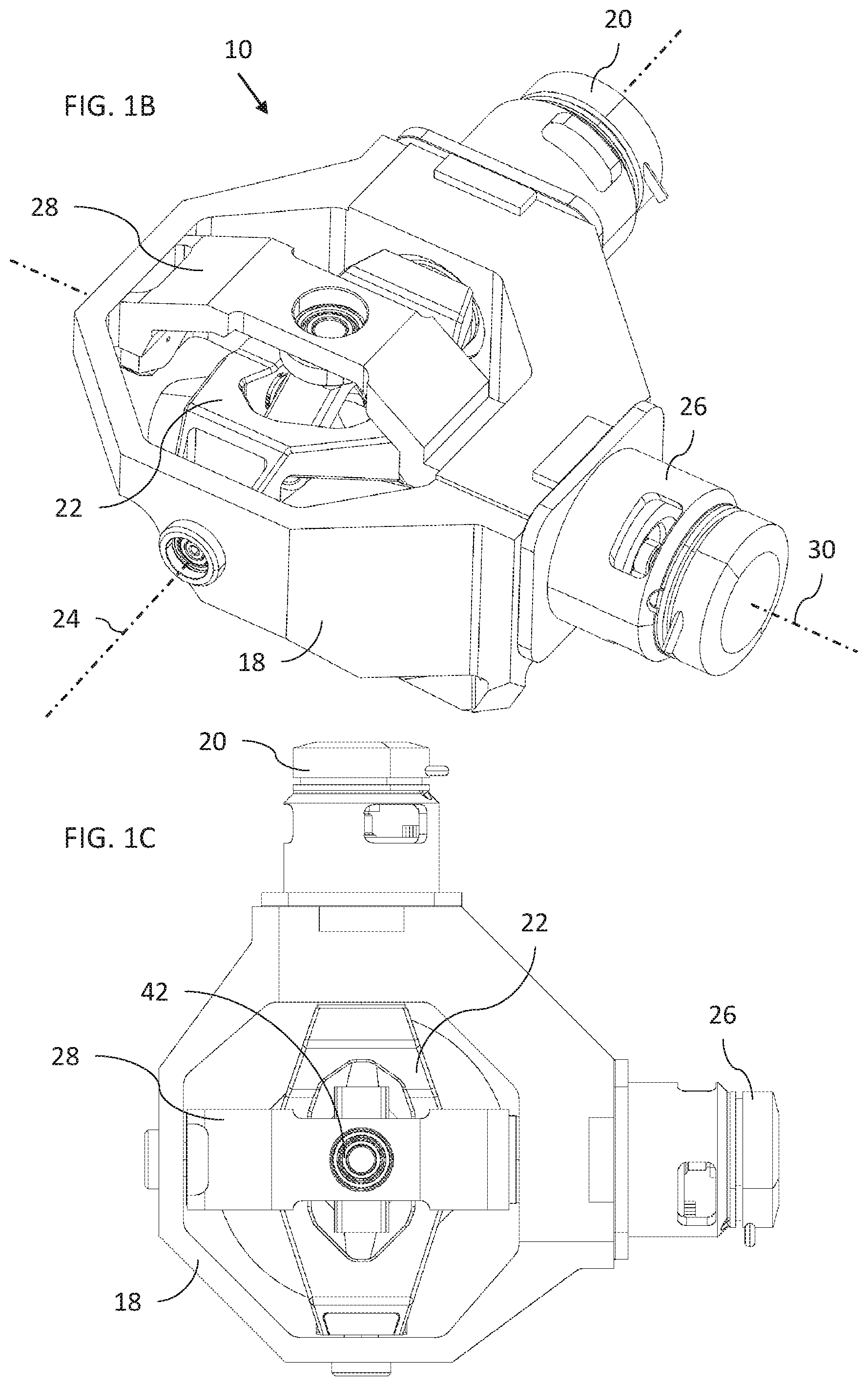 Patent US12305794 Figure 2 – Two-axis motor-driven spherical orienting mechanism