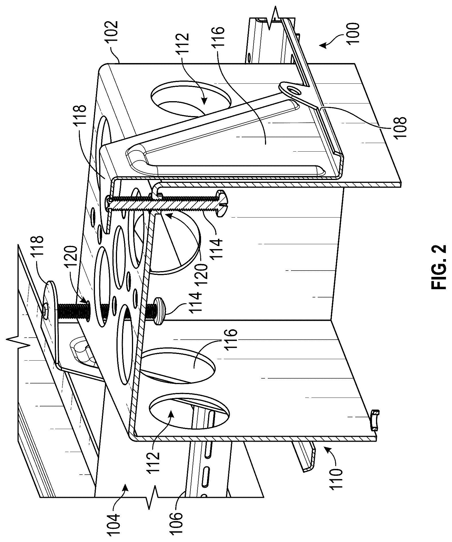 Patent US12305802 Figure 2 – Bracket for adjustable-depth mounting of electrical boxes