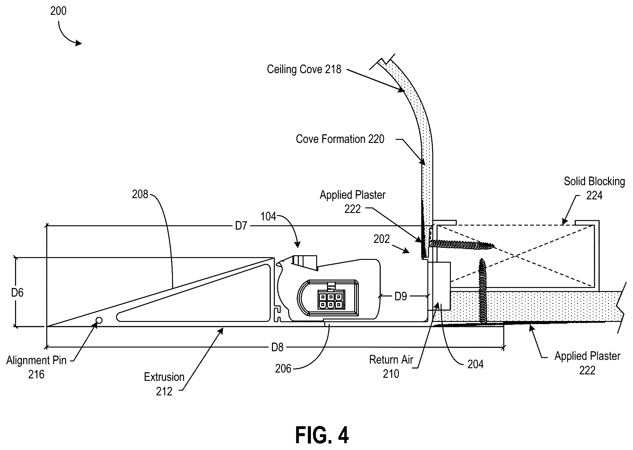 Patent US12305850 Figure 4 – Cove light fixture with hidden integrated air return