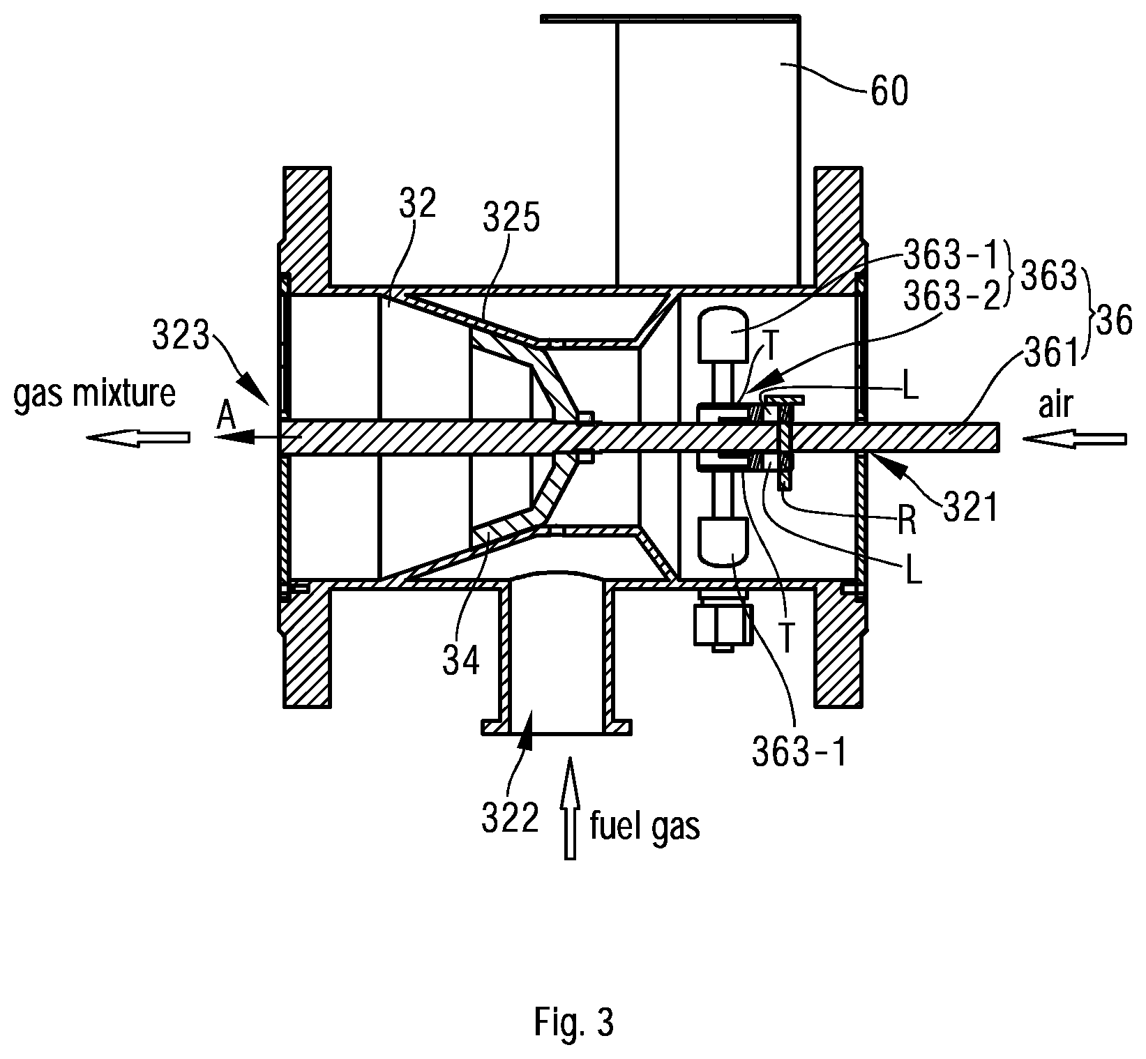 Patent US12305855 Figure 3 – Air-fuel mixer and combustion system