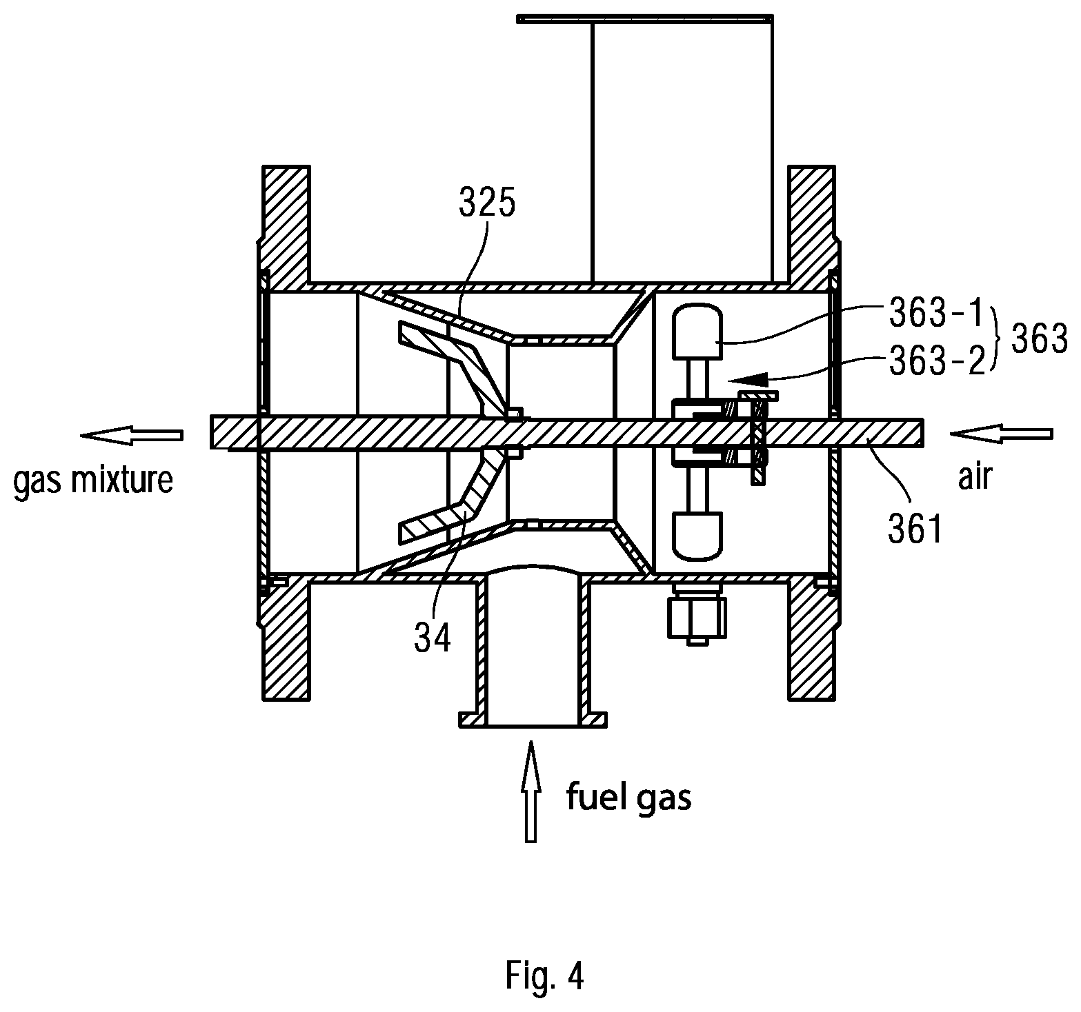 Patent US12305855 Figure 4 – Air-fuel mixer and combustion system