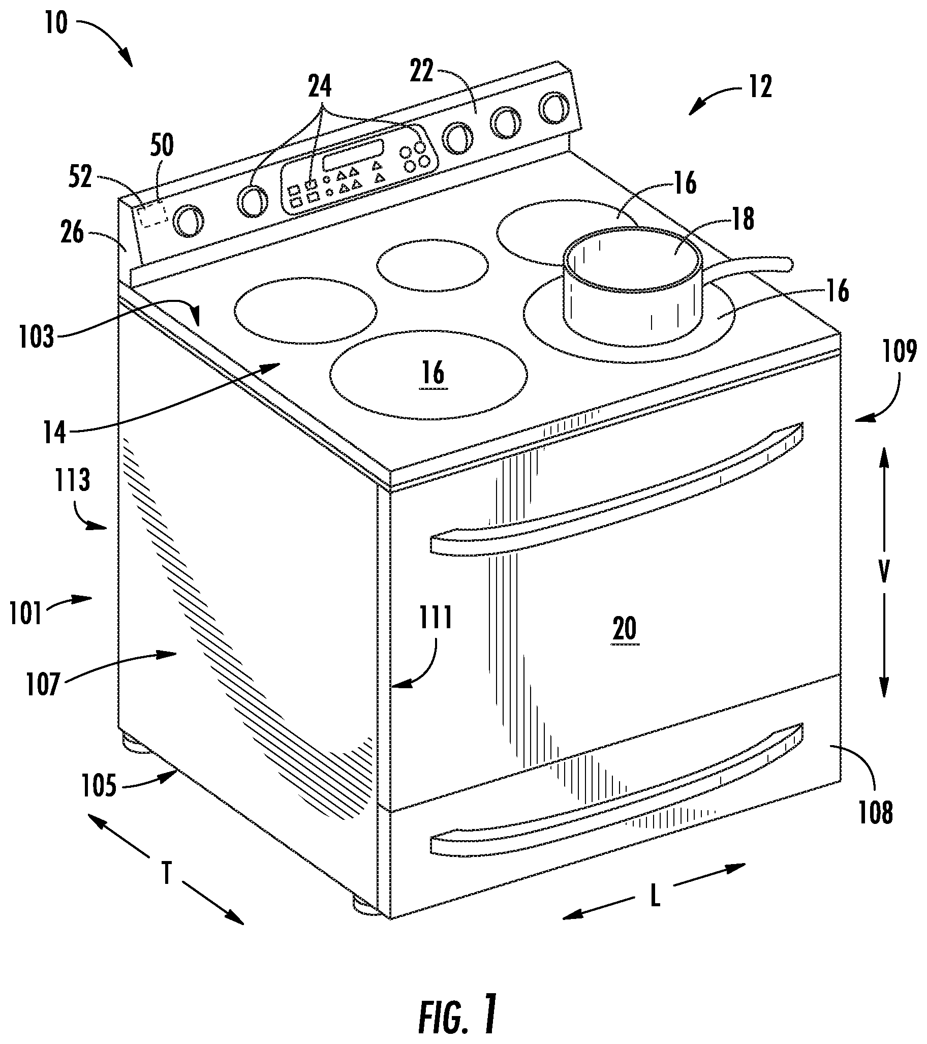 Patent US12305864 Figure 1 – Oven appliance including a high temperature cooking zone