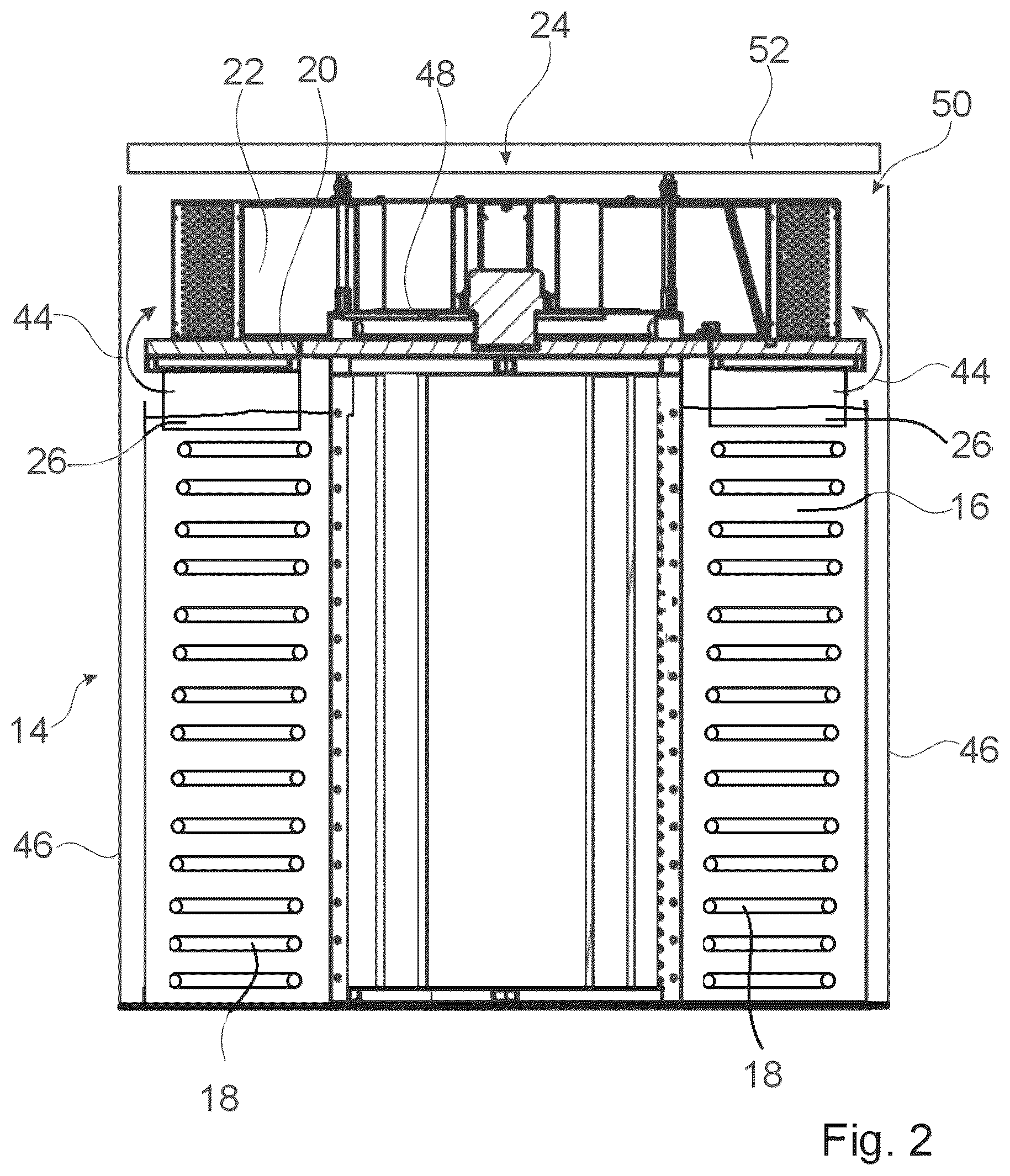 Patent US12305878 Figure 2 – System for air conditioning the interior of a building that guides exhaust air into a fluid reservoir via a heat exchanger