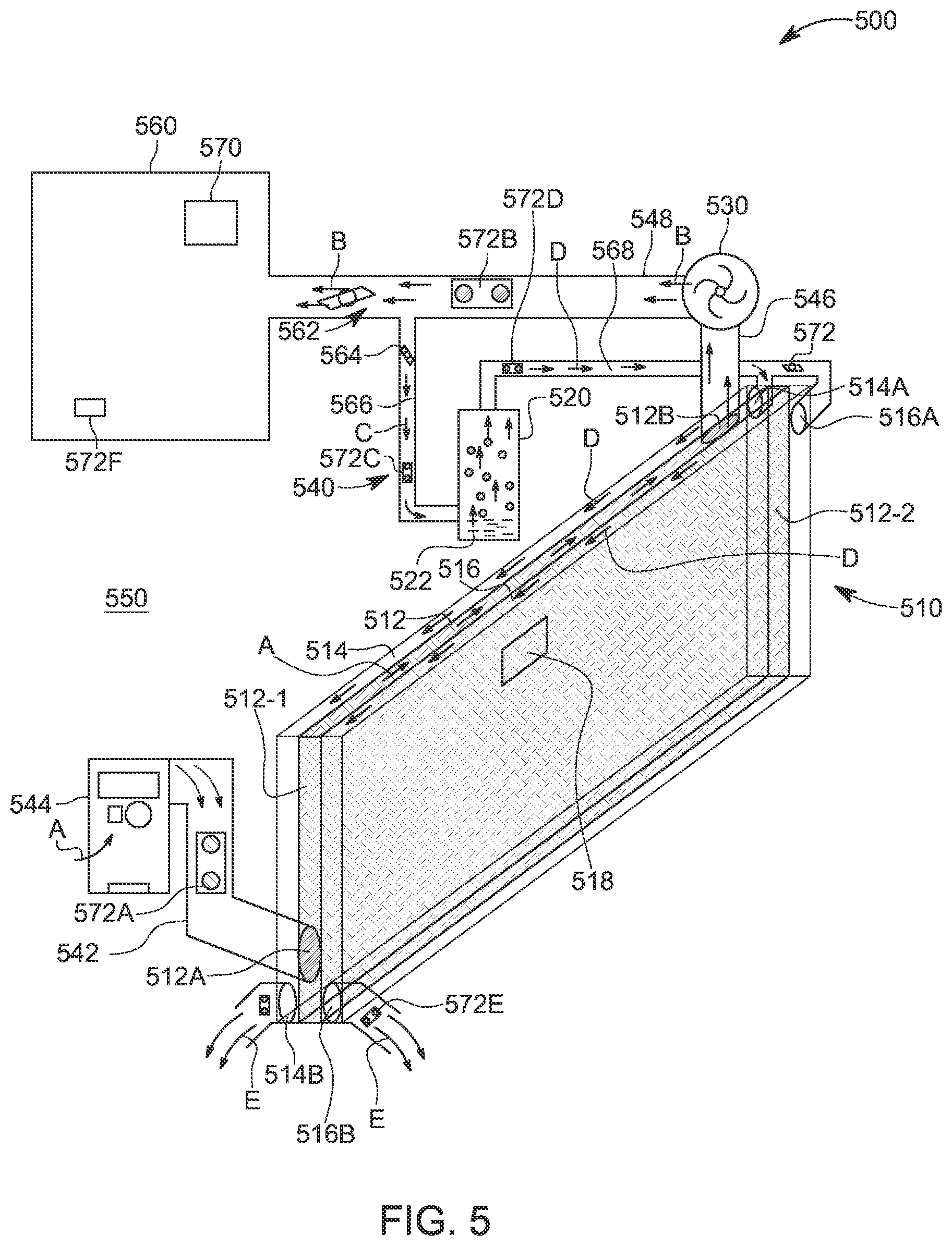 Patent US12305883 Figure 5 – Combined direct and indirect evaporative cooling system and method
