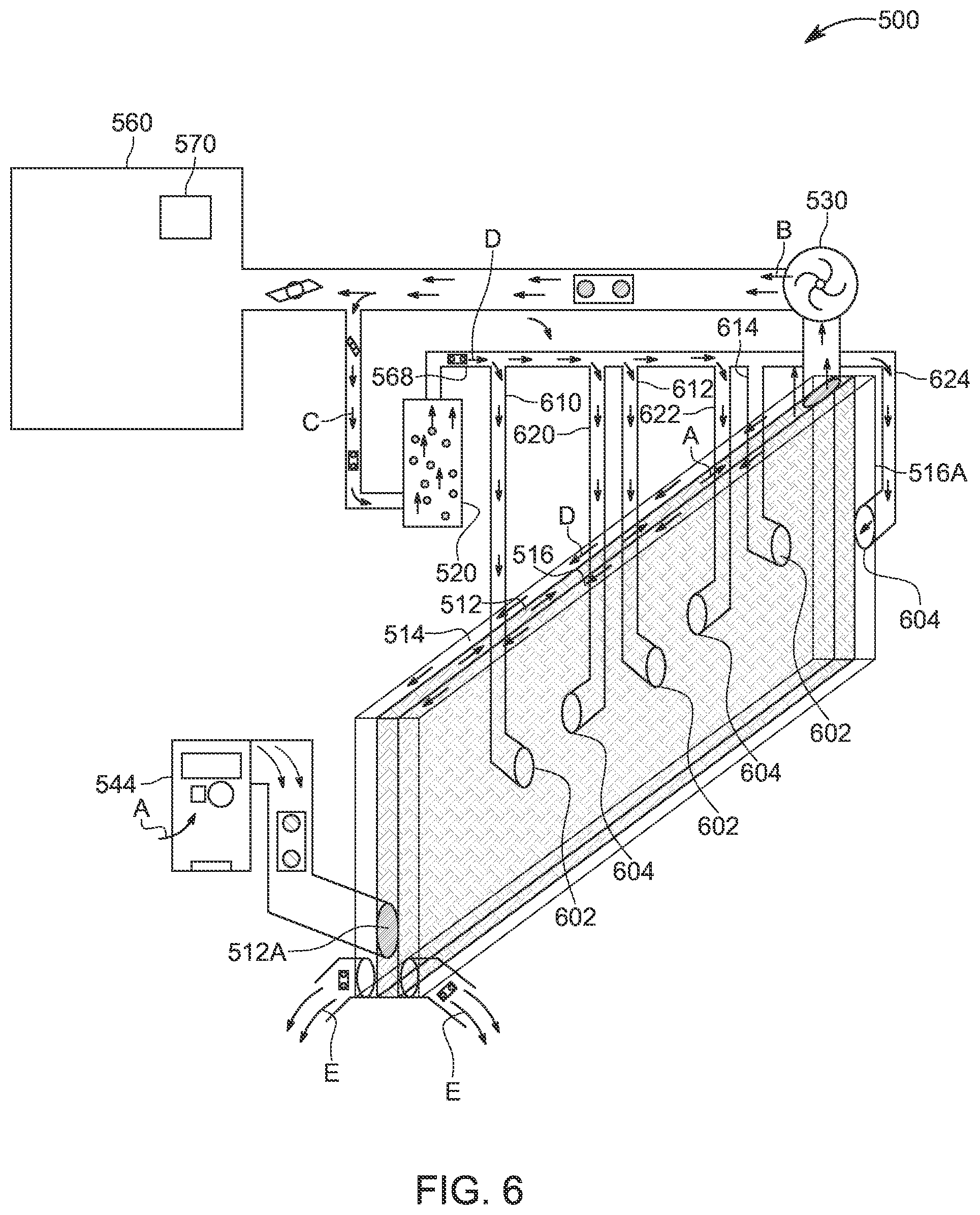 Patent US12305883 Figure 6 – Combined direct and indirect evaporative cooling system and method