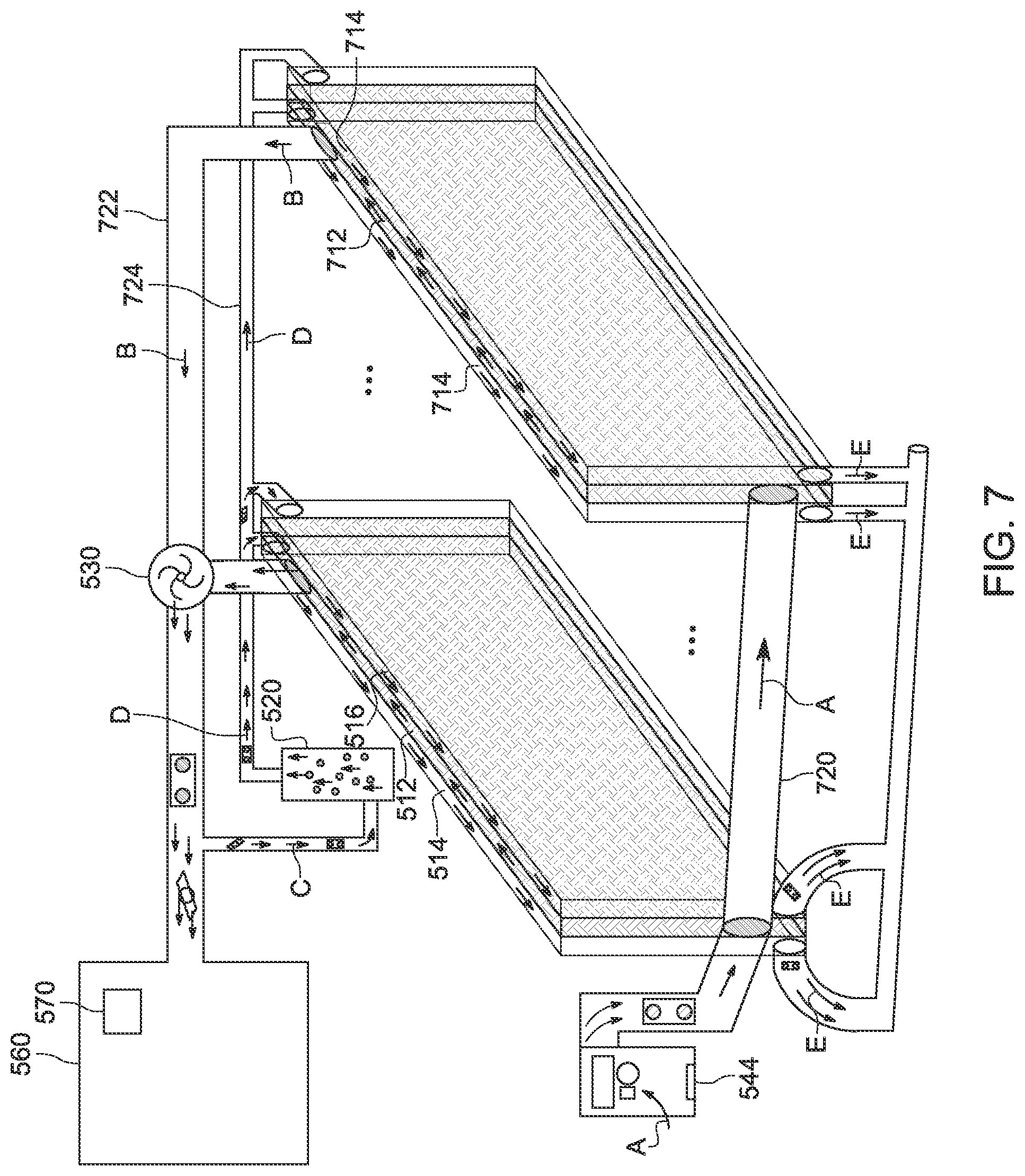 Patent US12305883 Figure 7 – Combined direct and indirect evaporative cooling system and method