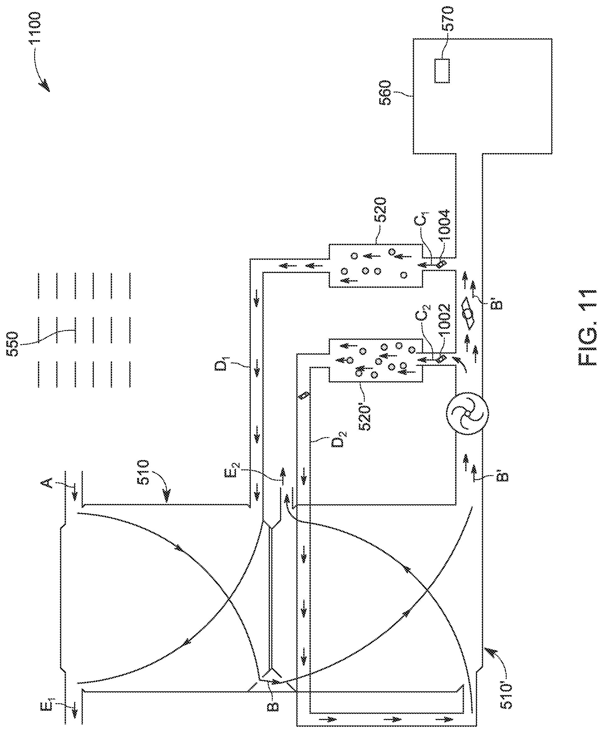 Patent US12305883 Figure 11 – Combined direct and indirect evaporative cooling system and method