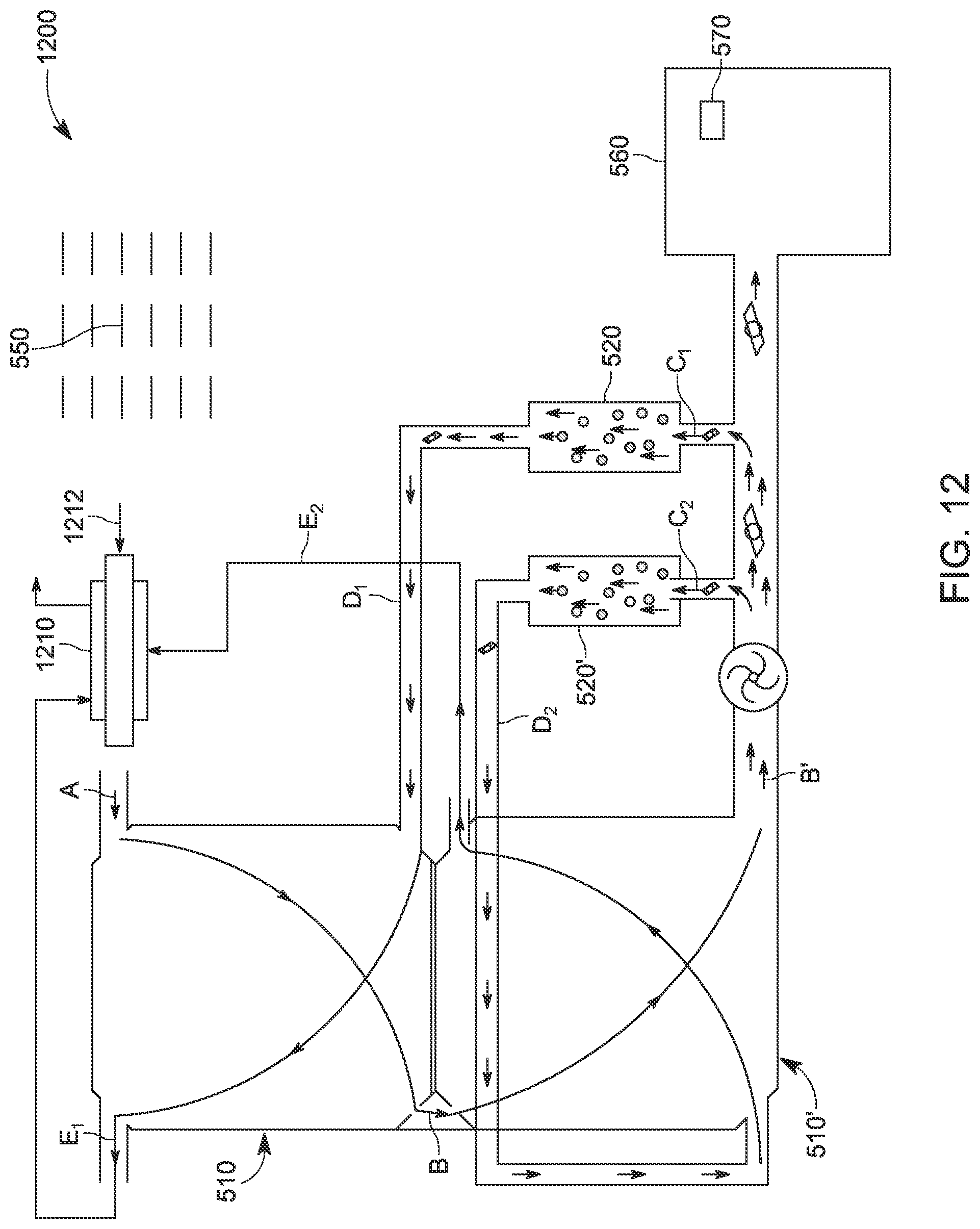 Patent US12305883 Figure 12 – Combined direct and indirect evaporative cooling system and method