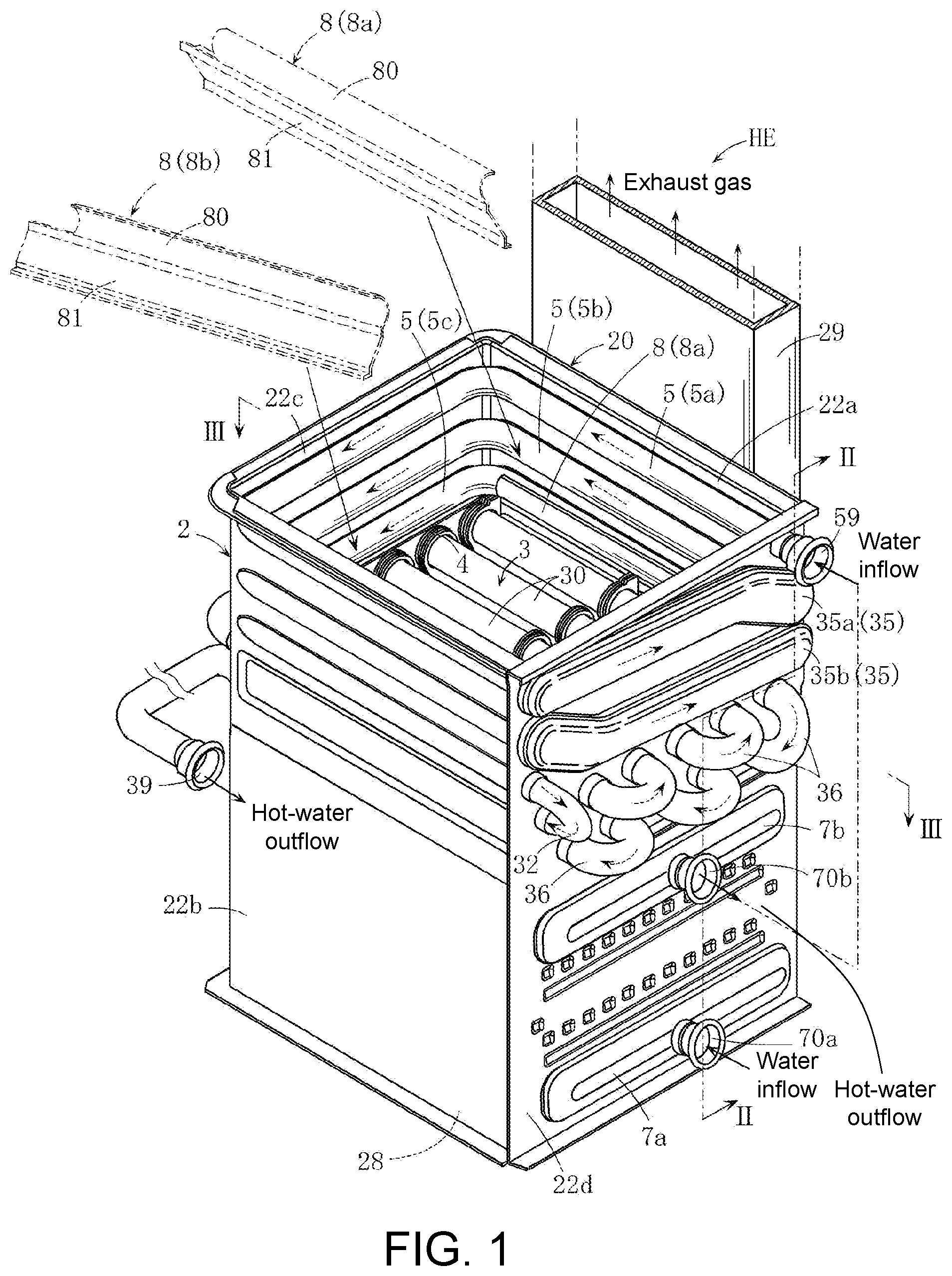 Patent US12305884 Figure 1 – Heat exchanger and water heater equipped with the same