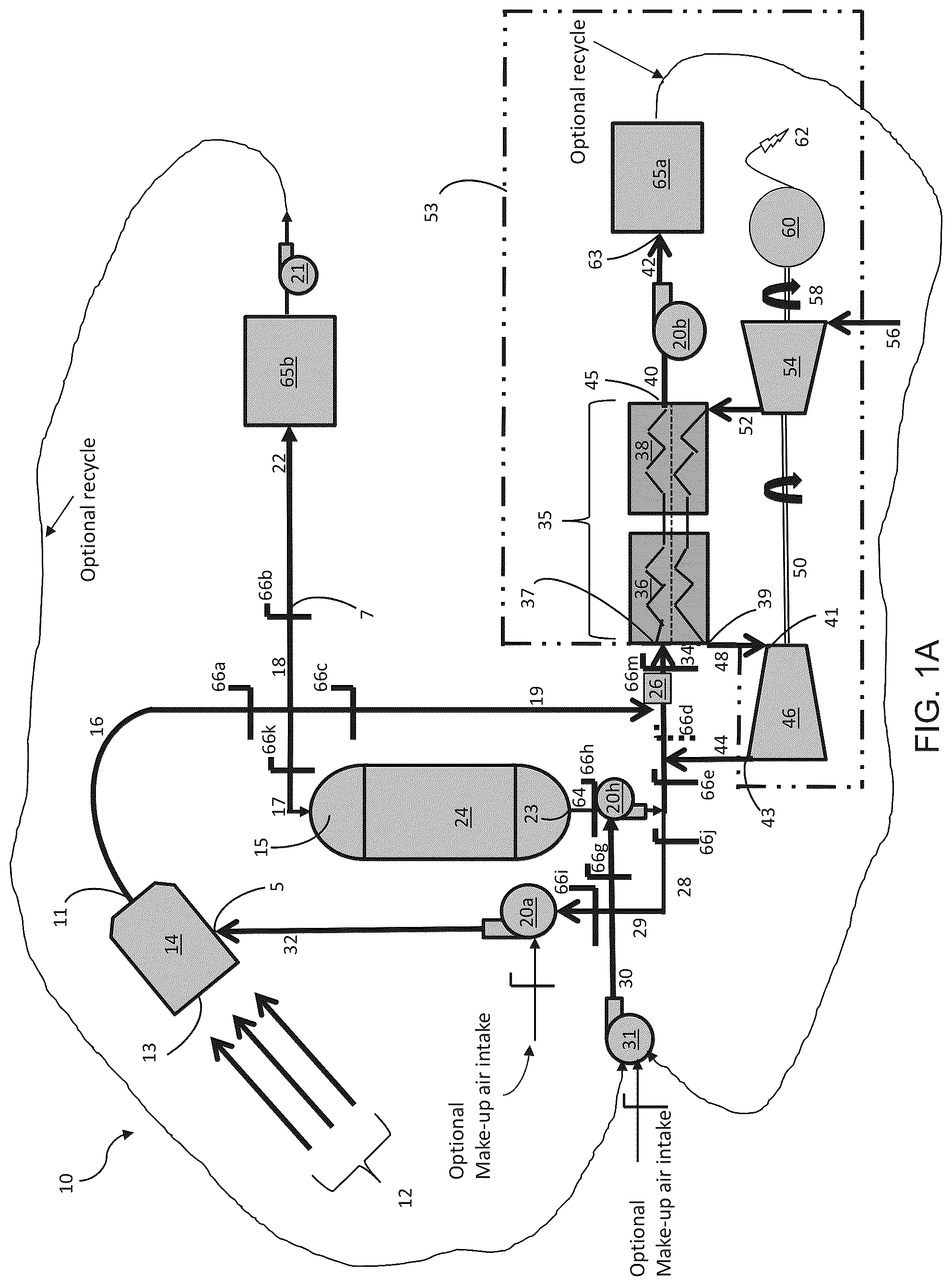 Patent US12305888 Figure 1 – Concentrated solar energy collection, thermal storage, and power generation systems and methods with optional supplemental fuel production