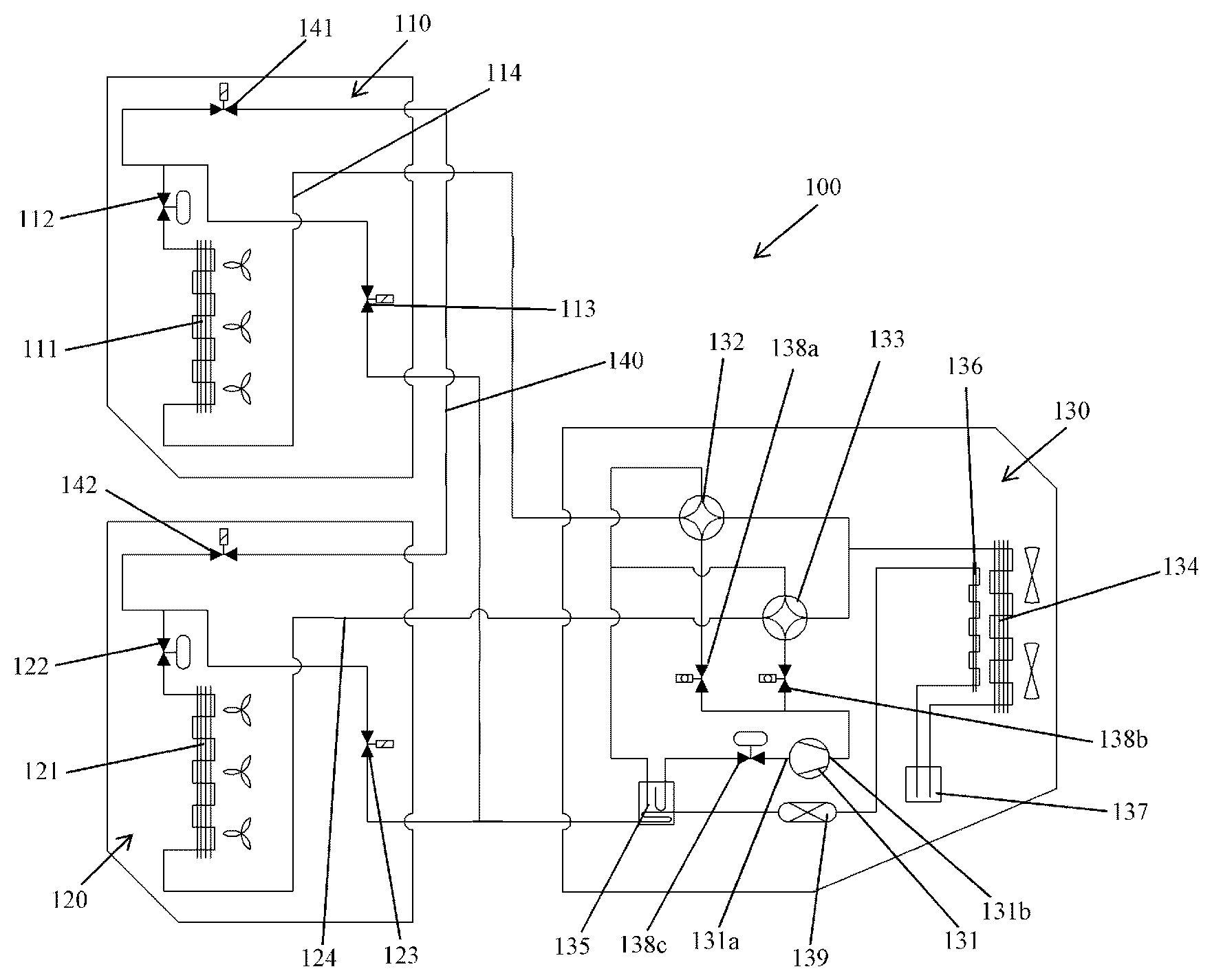 Patent US12305897 Figure 1 – Air conditioning system with multi-temperature zone, control method therefor and transport refrigeration vehicle