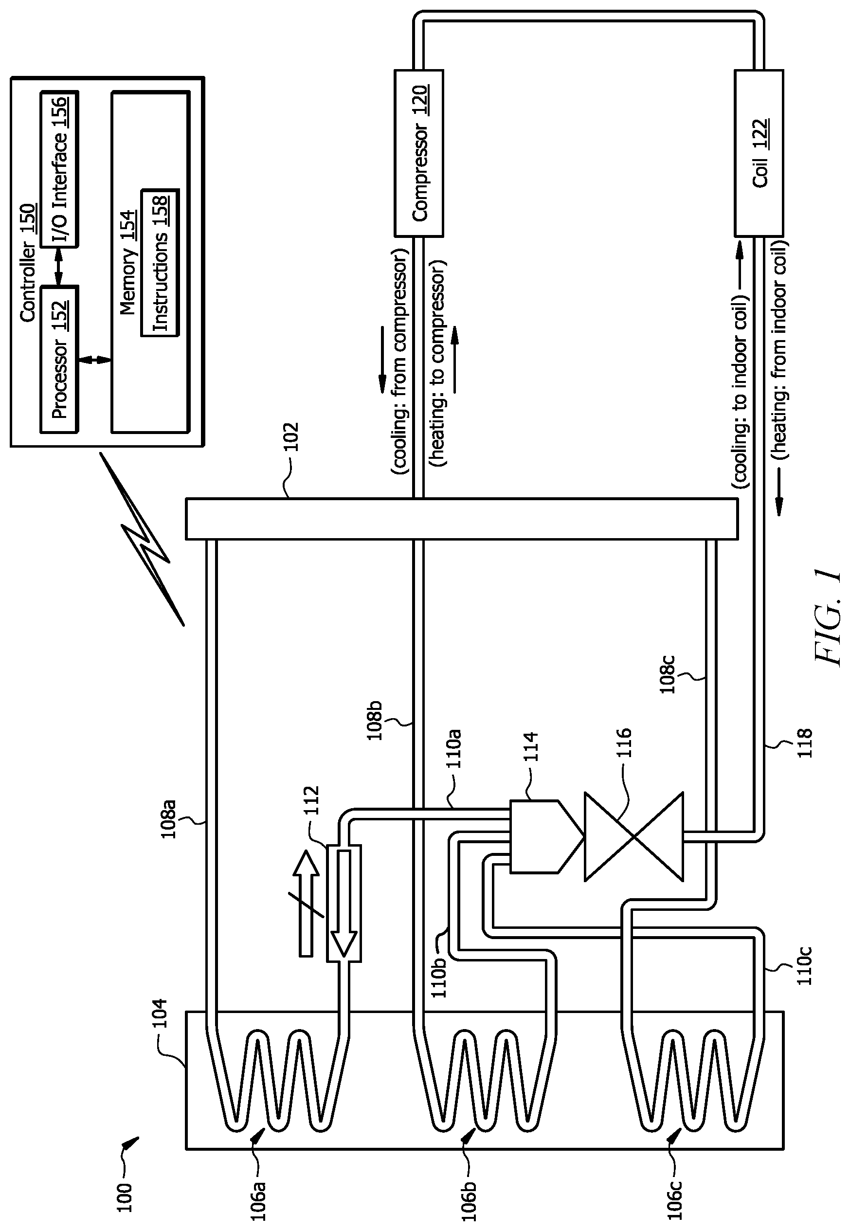 Patent US12305900 Figure 1 – Intelligent charge compensation in a heat pump system