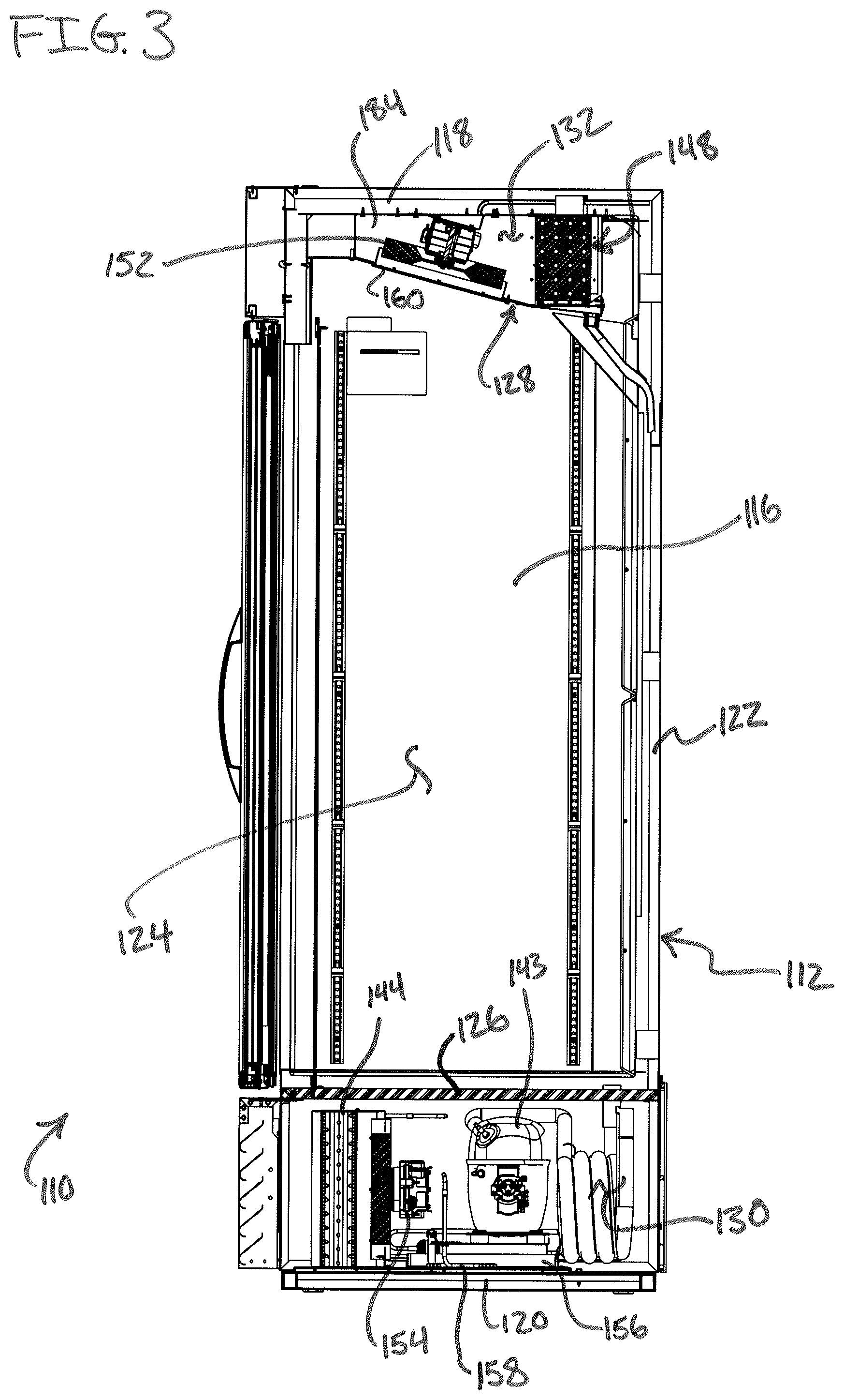 Patent US12305908 Figure 3 – Self-contained reach-in refrigerator