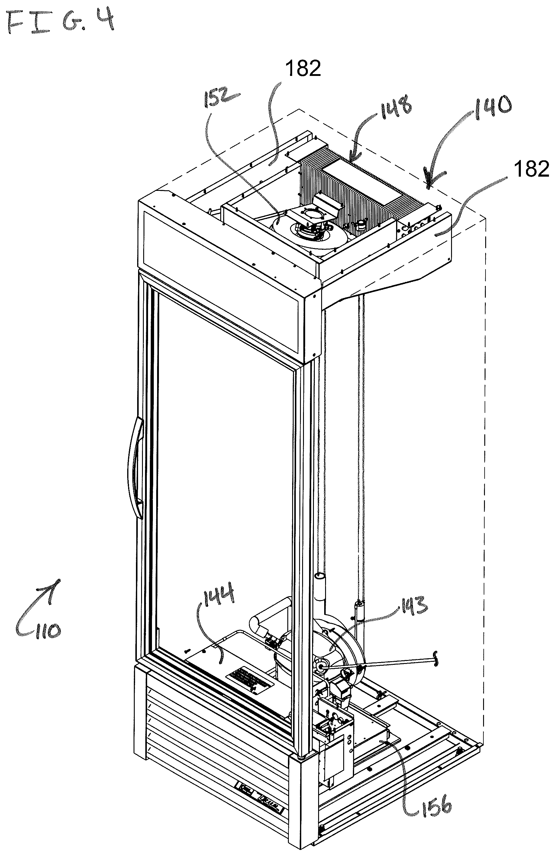 Patent US12305908 Figure 4 – Self-contained reach-in refrigerator