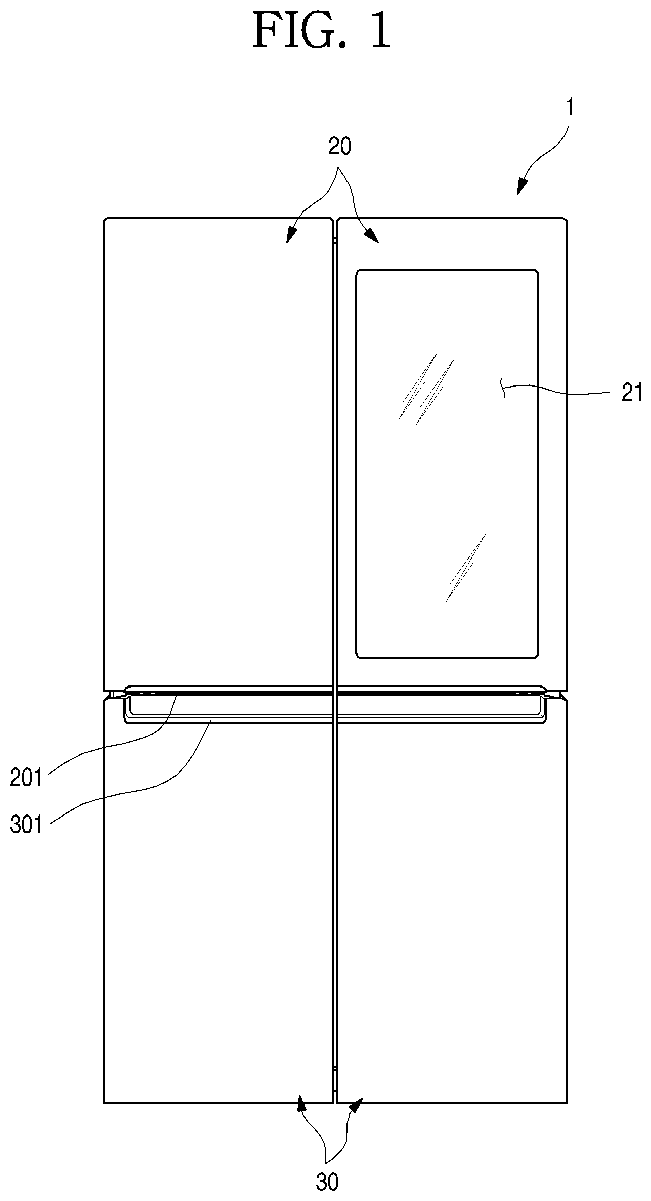 Patent US12305909 Figure 1 – Refrigerator