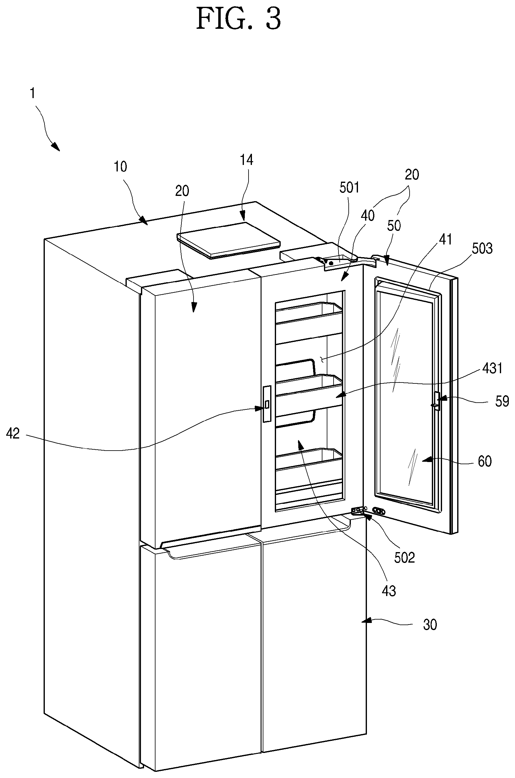 Patent US12305909 Figure 3 – Refrigerator