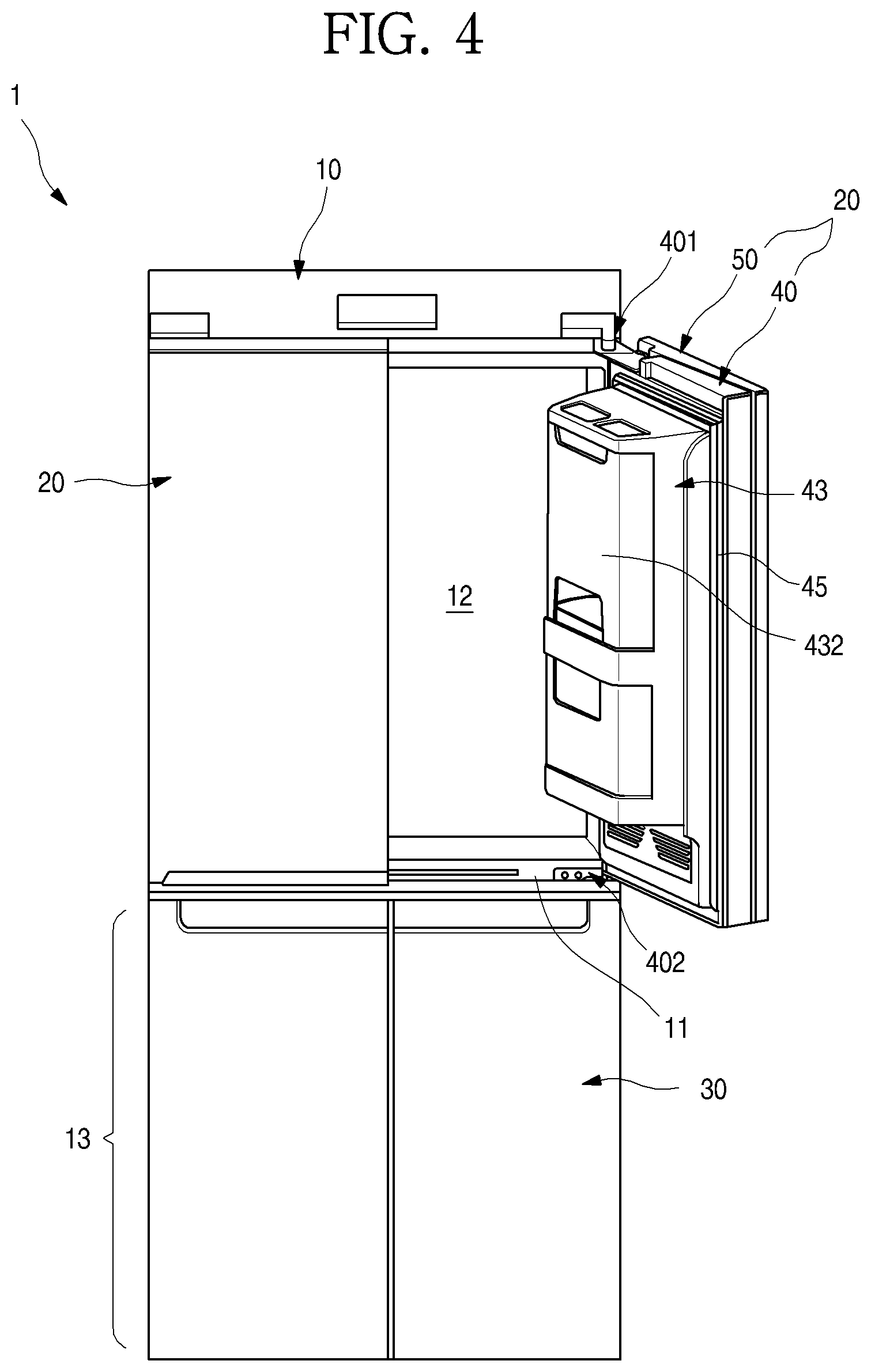 Patent US12305909 Figure 4 – Refrigerator