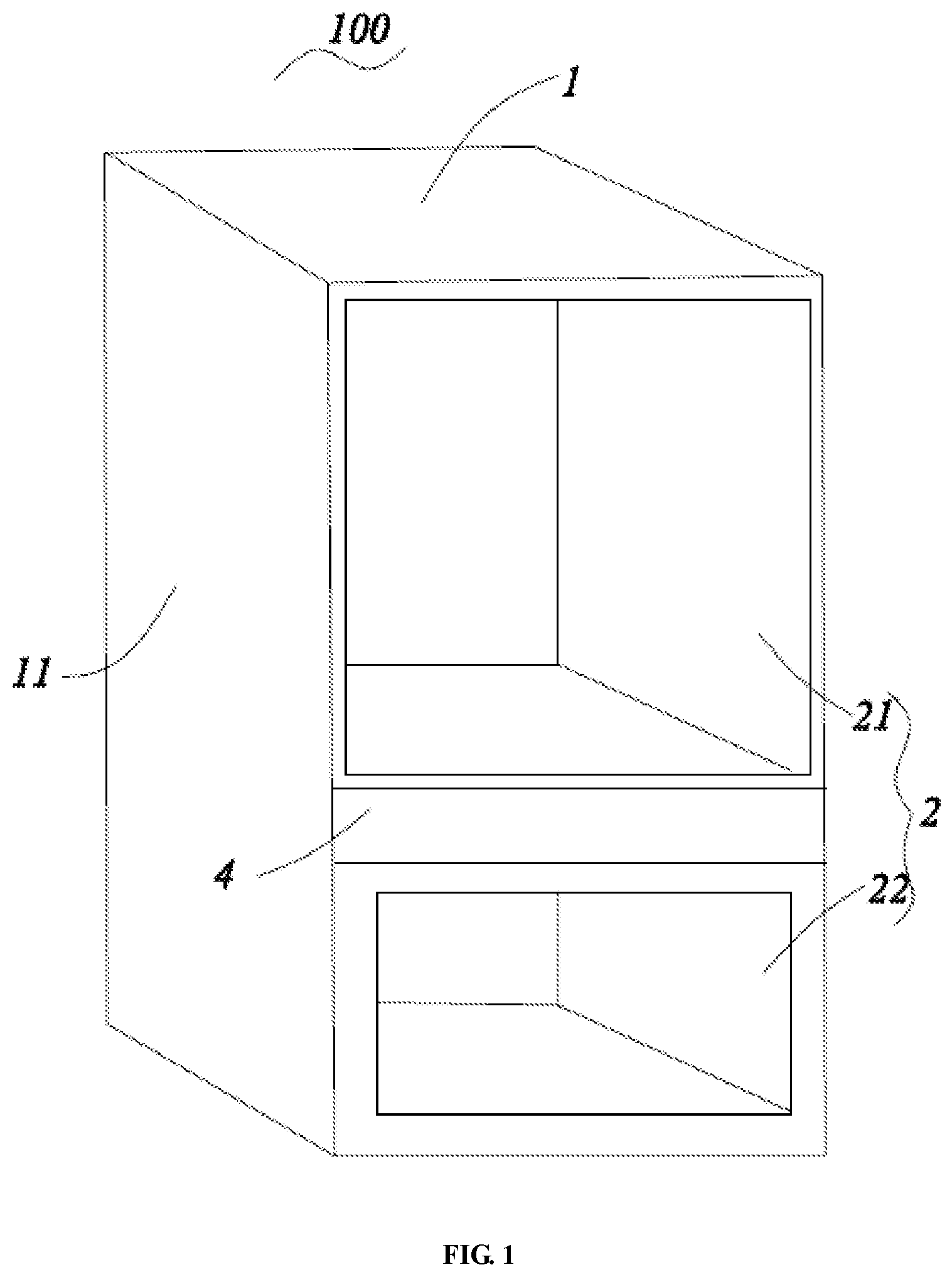 Patent US12305912 Figure 1 – Cabinet and refrigerator