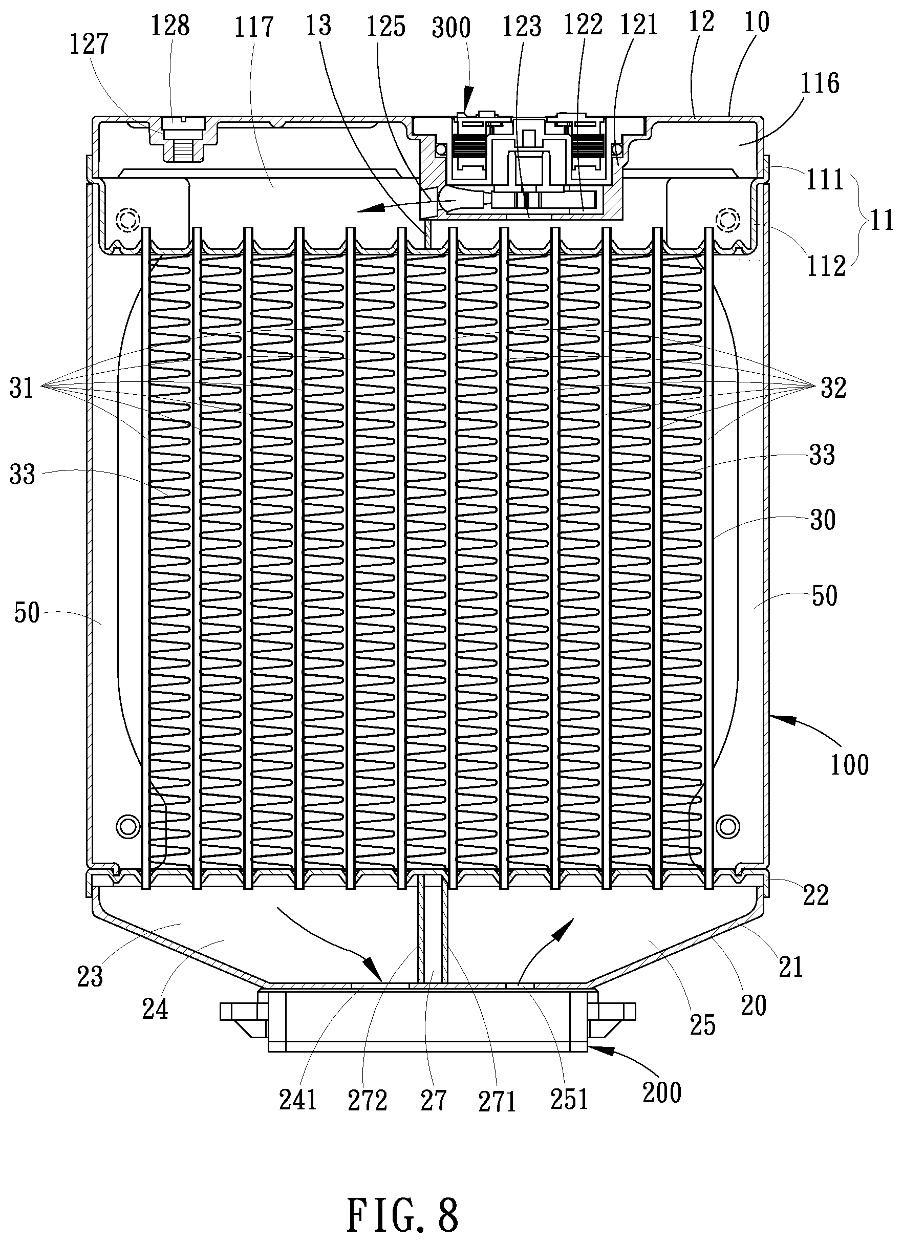 Patent US12305927 Figure 8 – Integrated liquid cooling heat dissipation device
